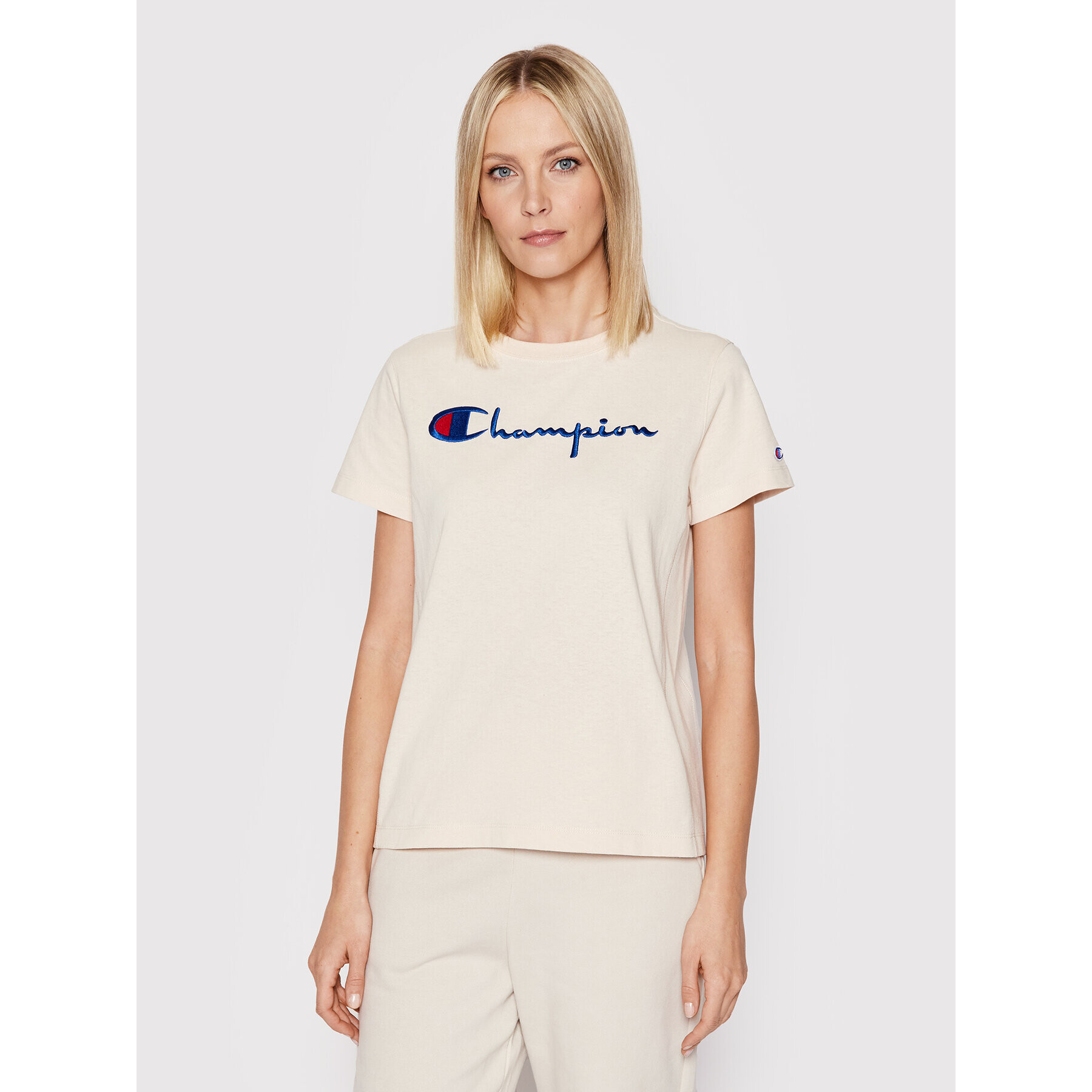 Champion Tricou Script Logo 110992 Bej Heritage Fit - Pled.ro