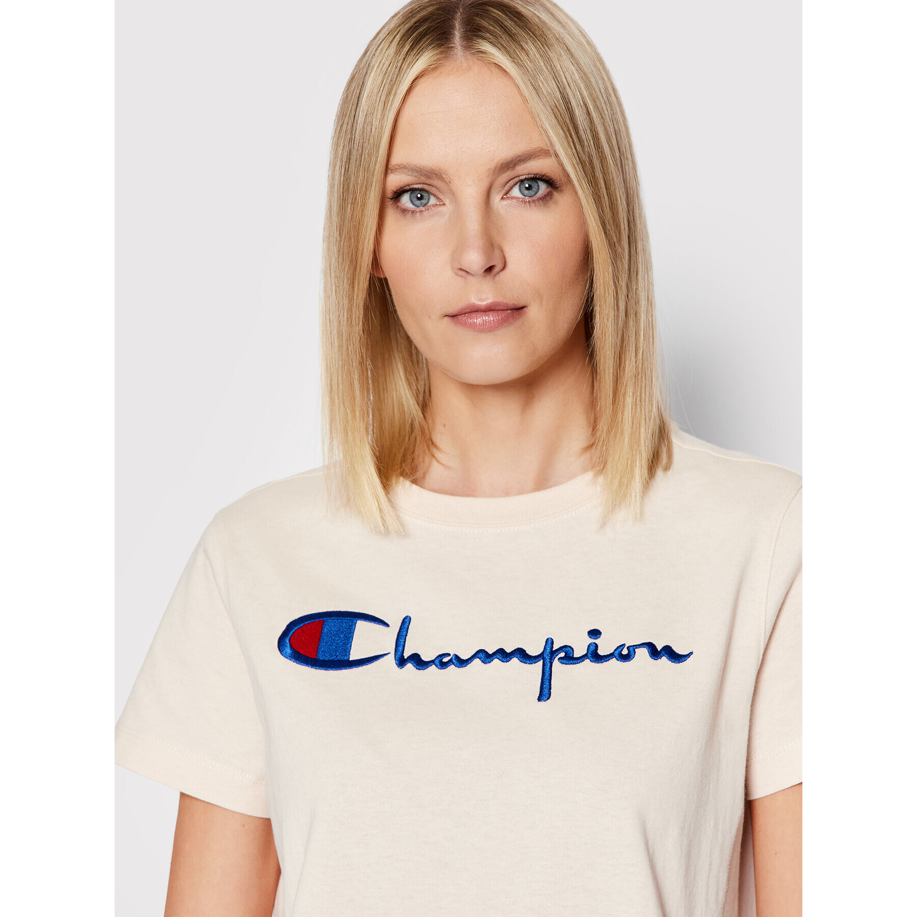 Champion Tricou Script Logo 110992 Bej Heritage Fit - Pled.ro