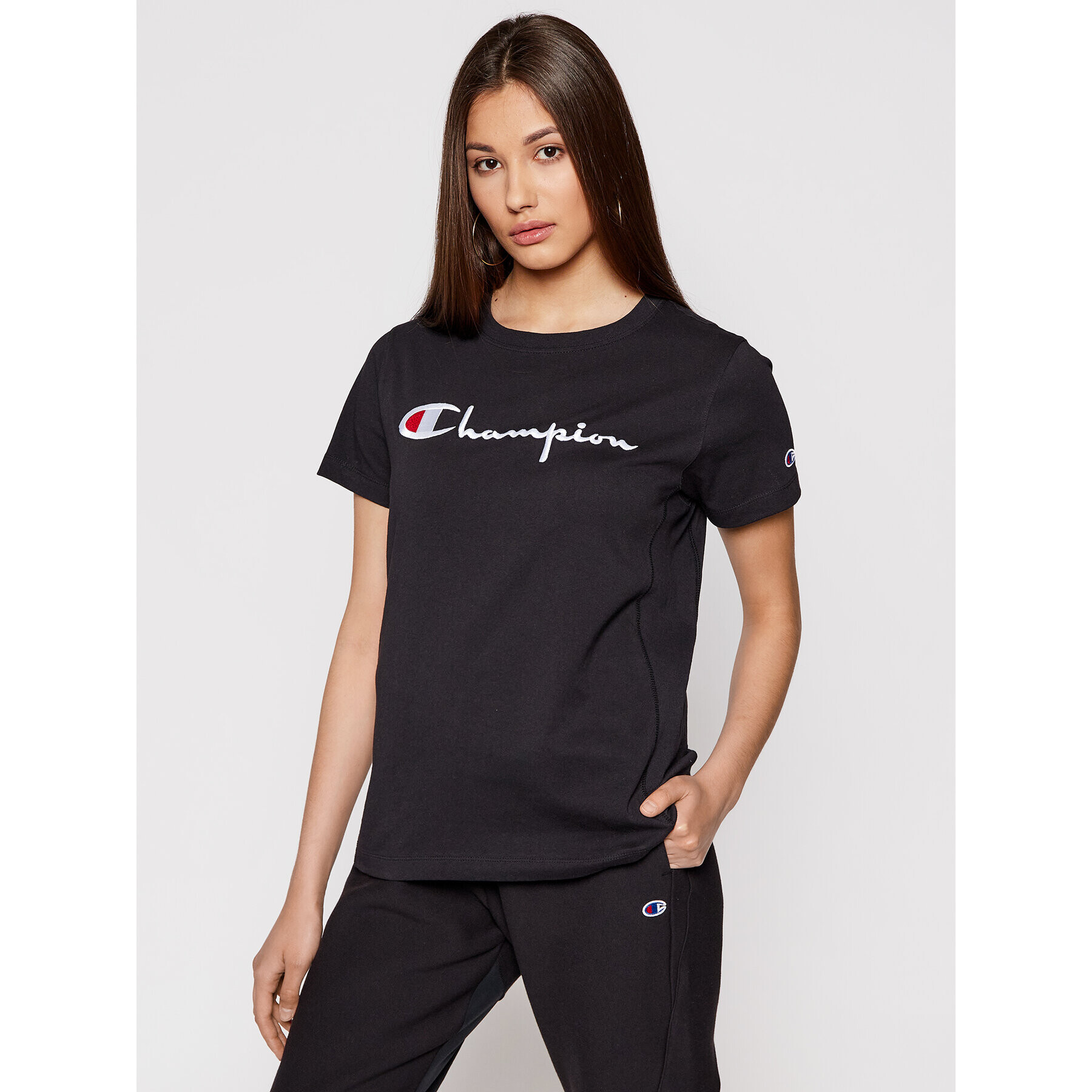 Champion Tricou Script Logo 110992 Negru Heritage Fit - Pled.ro