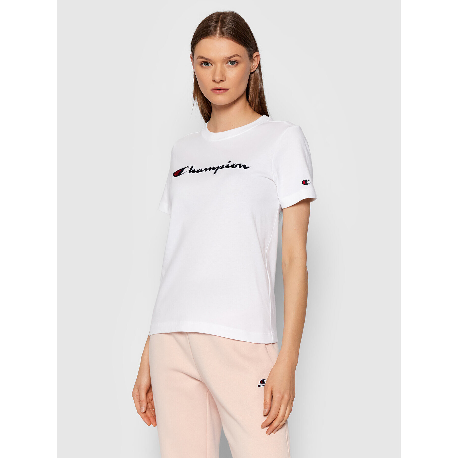 Champion Tricou Script Logo 114472 Alb Regular Fit - Pled.ro