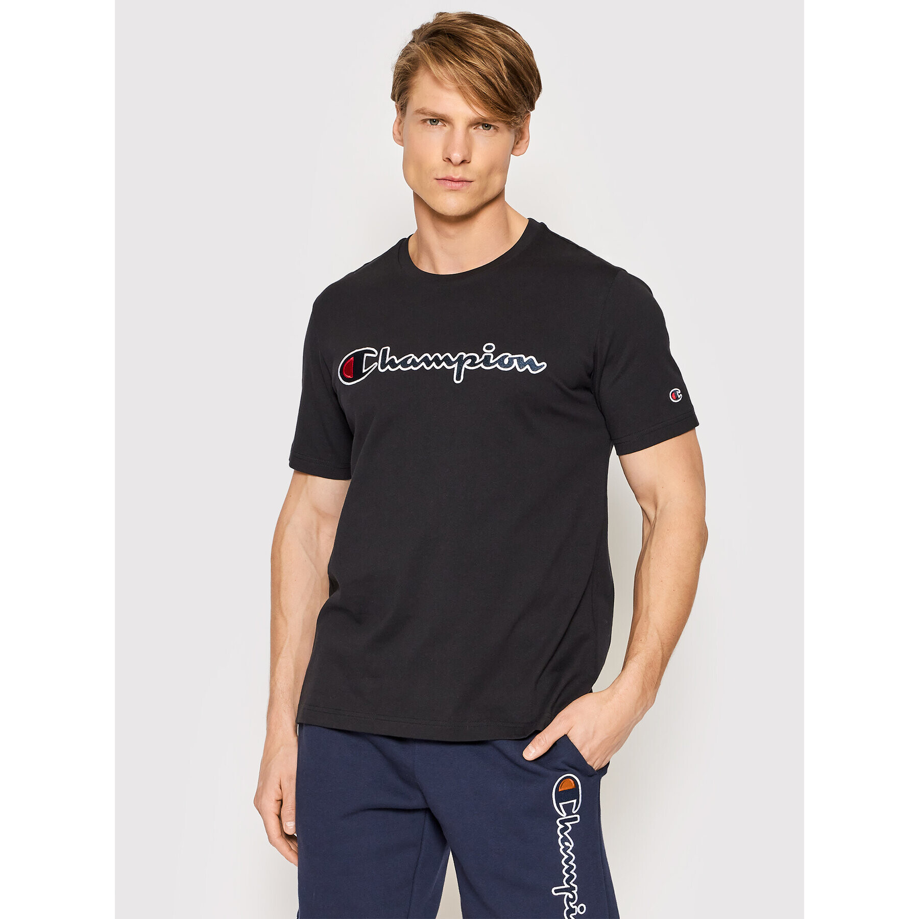 Champion Tricou Script Logo 217814 Negru Regular Fit - Pled.ro