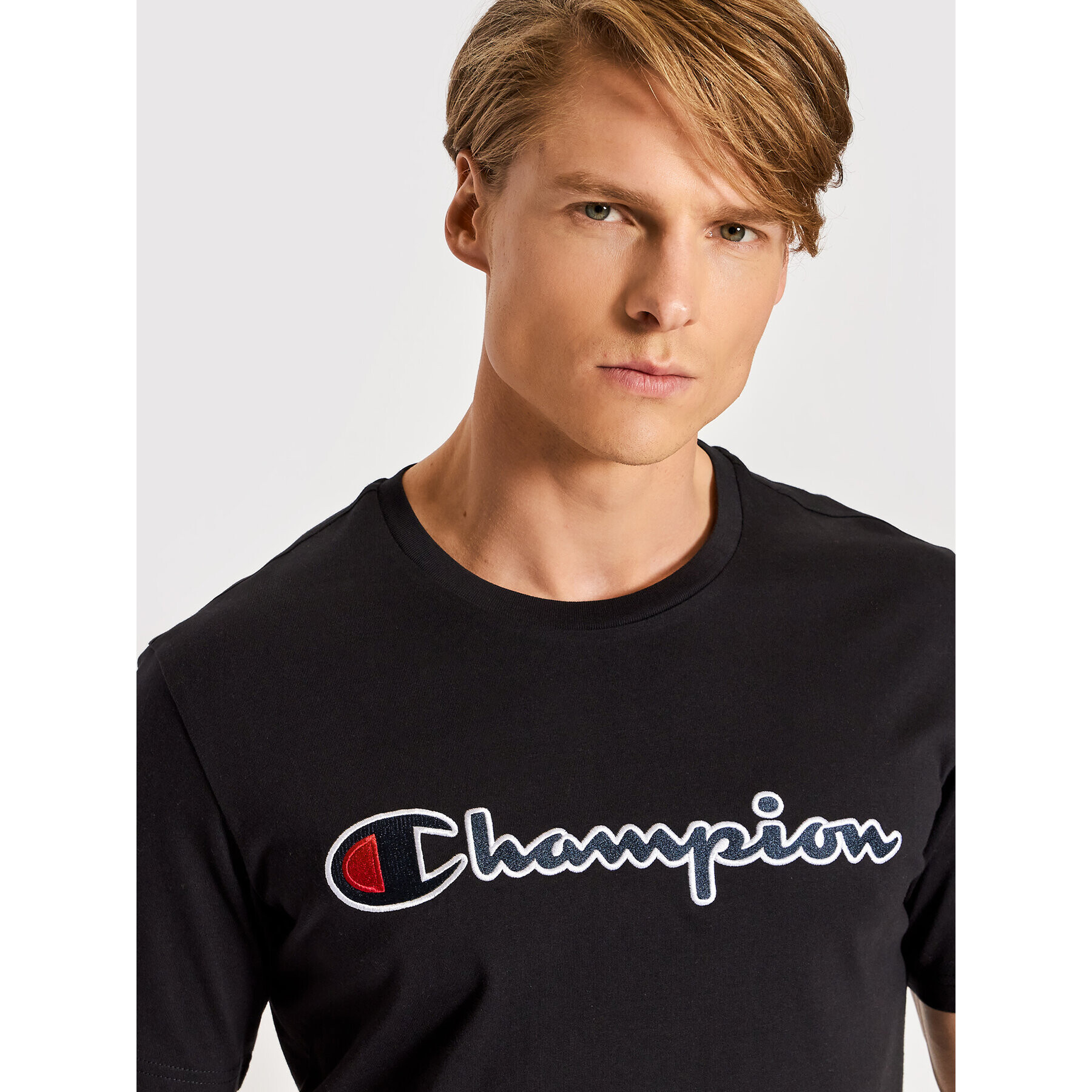 Champion Tricou Script Logo 217814 Negru Regular Fit - Pled.ro