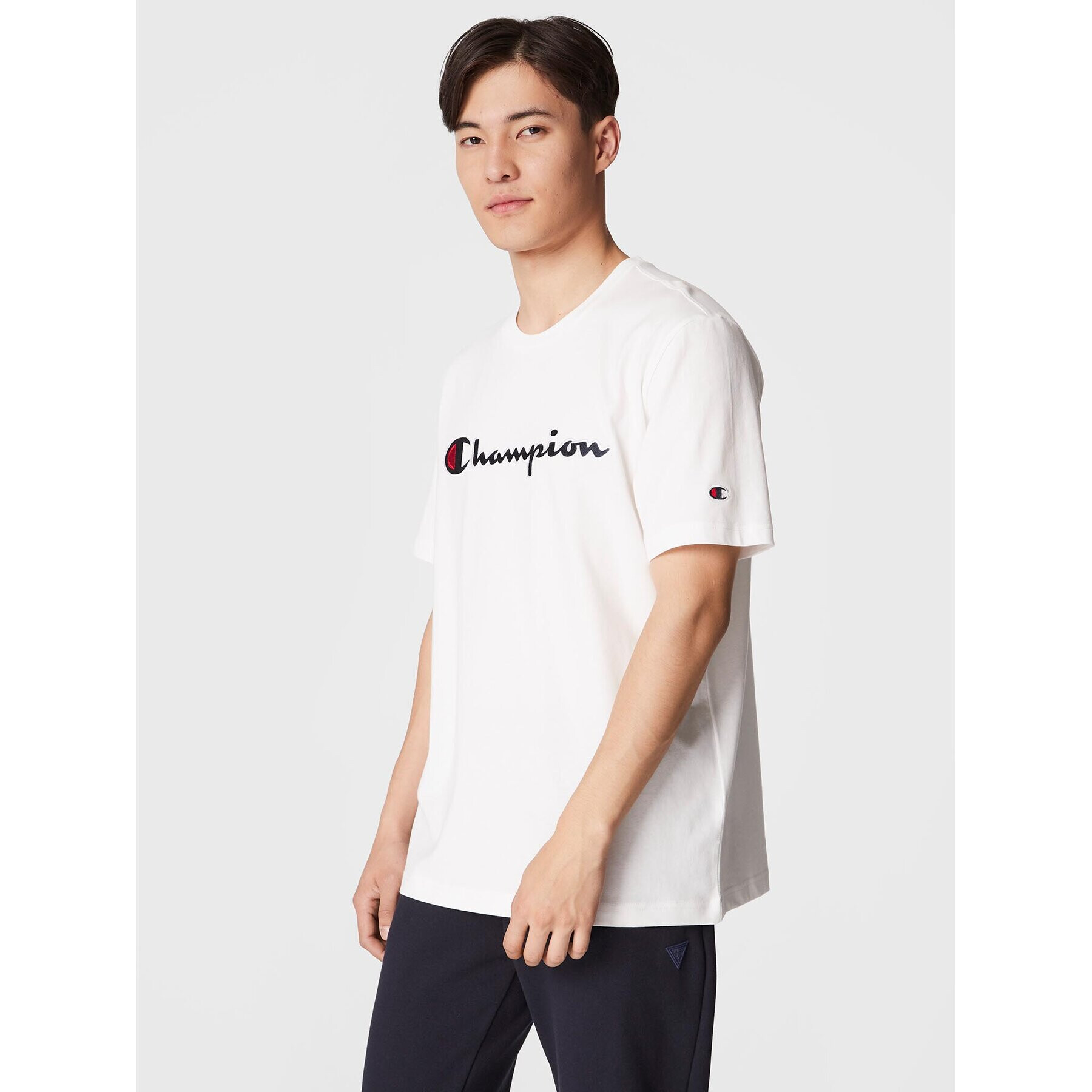 Champion Tricou Script Logo Emroidery 218007 Alb Regular Fit - Pled.ro