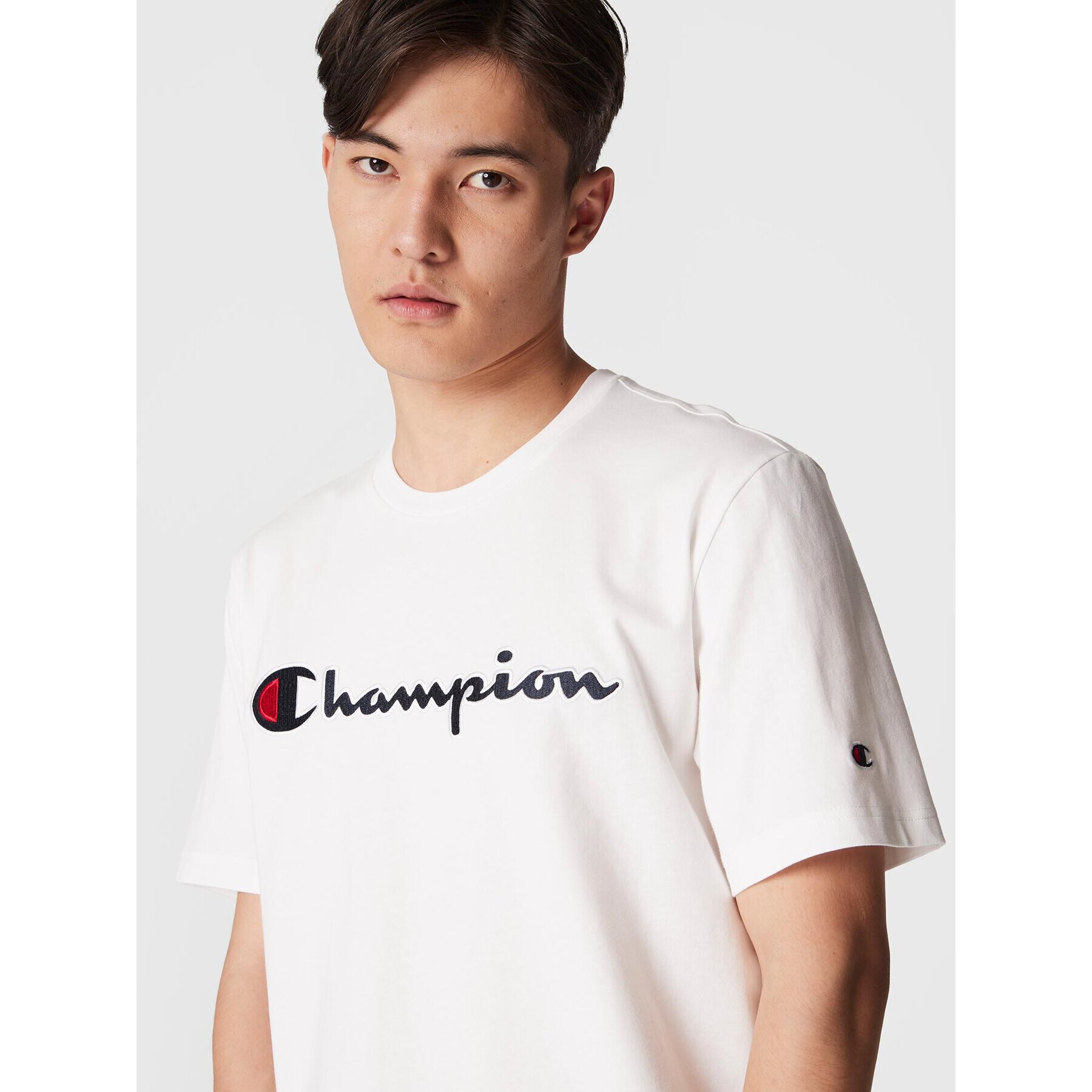 Champion Tricou Script Logo Emroidery 218007 Alb Regular Fit - Pled.ro