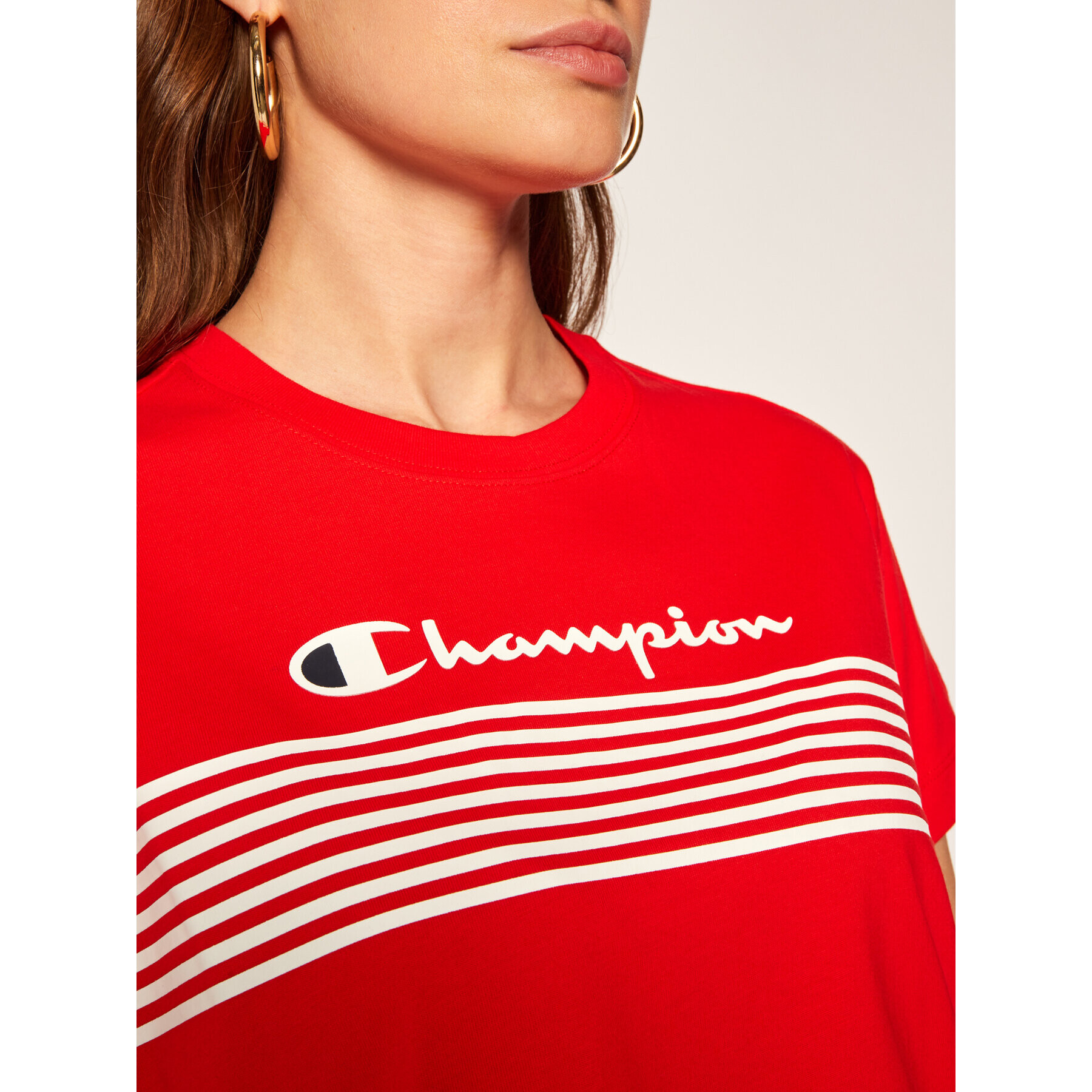 Champion Tricou Script Logo Stripe 113098 Roșu Custom Fit - Pled.ro