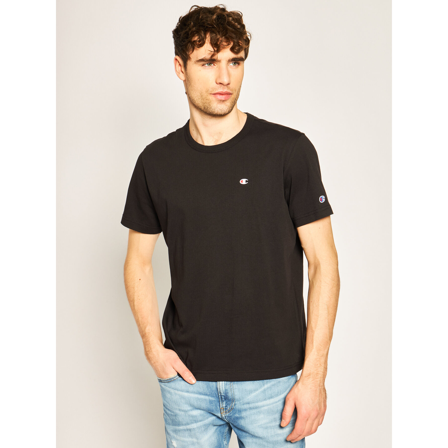 Champion Tricou Small C Logo 214674 Negru Custom Fit - Pled.ro