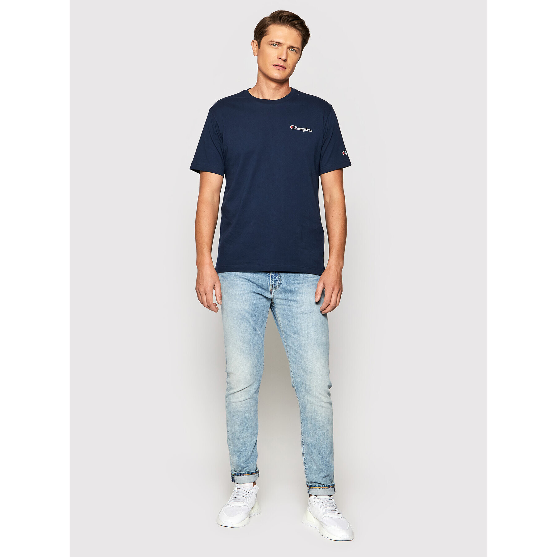 Champion Tricou Small Script Logo 216480 Bleumarin Regular Fit - Pled.ro