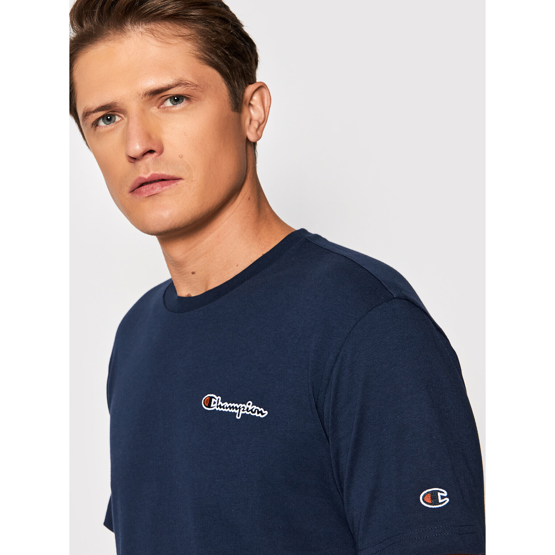 Champion Tricou Small Script Logo 216480 Bleumarin Regular Fit - Pled.ro