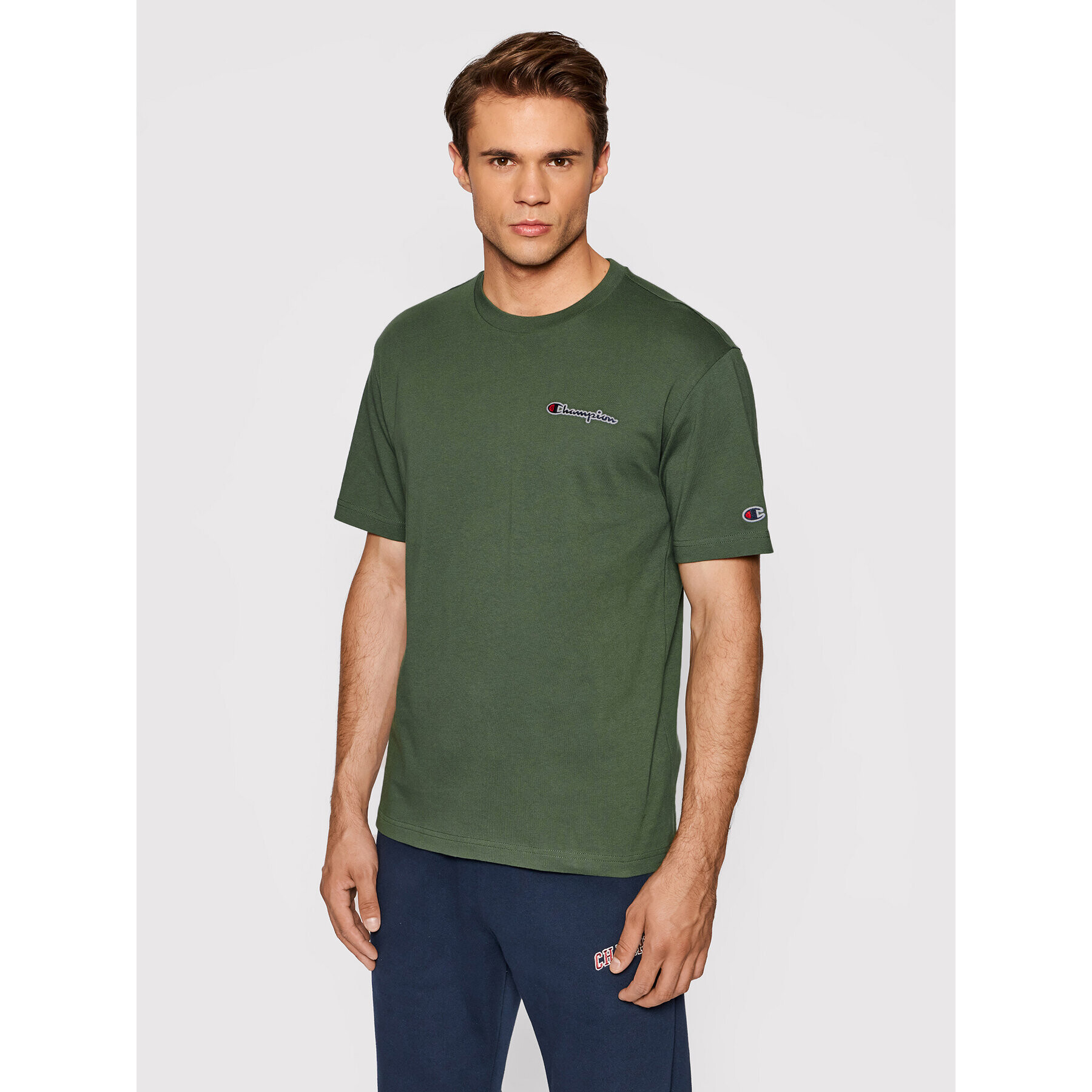 Champion Tricou Small Script Logo 216480 Verde Regular Fit - Pled.ro