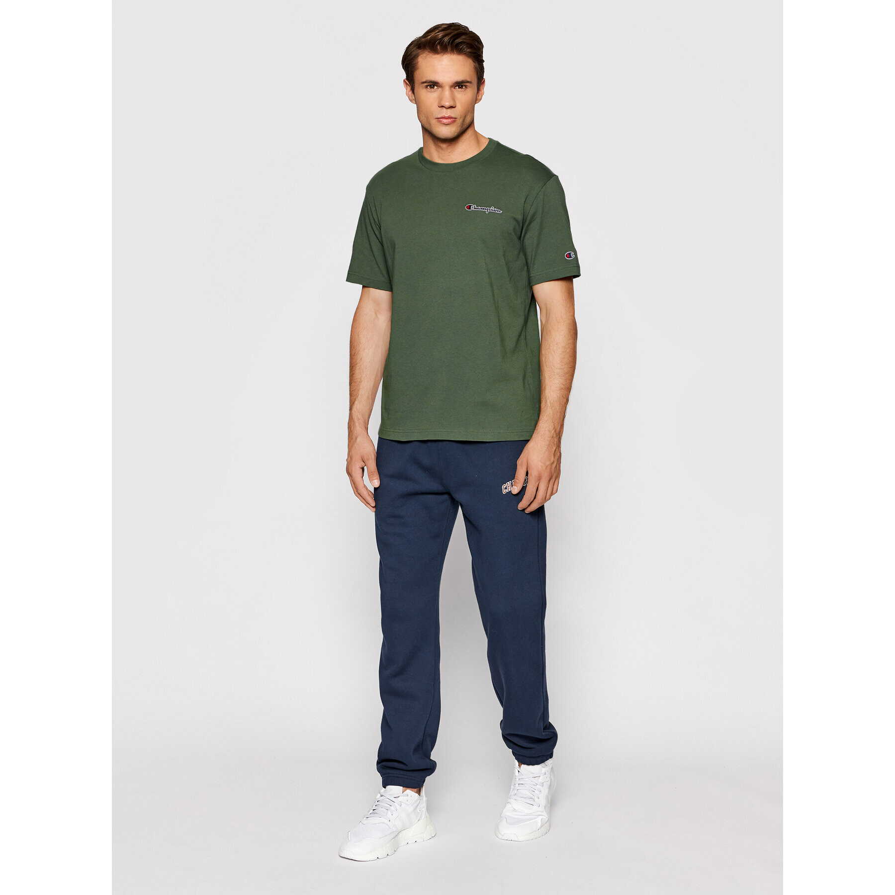 Champion Tricou Small Script Logo 216480 Verde Regular Fit - Pled.ro