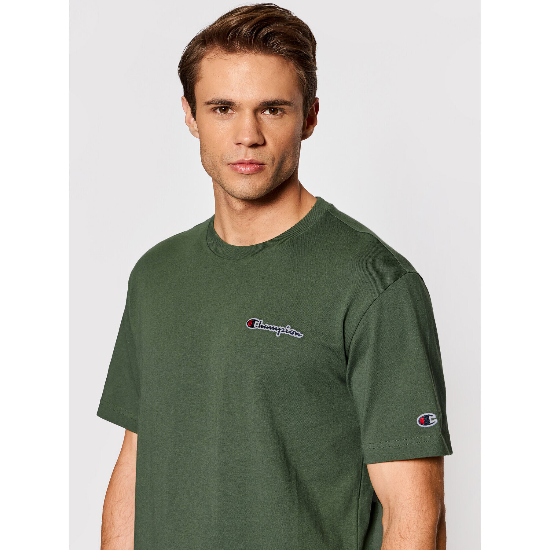 Champion Tricou Small Script Logo 216480 Verde Regular Fit - Pled.ro