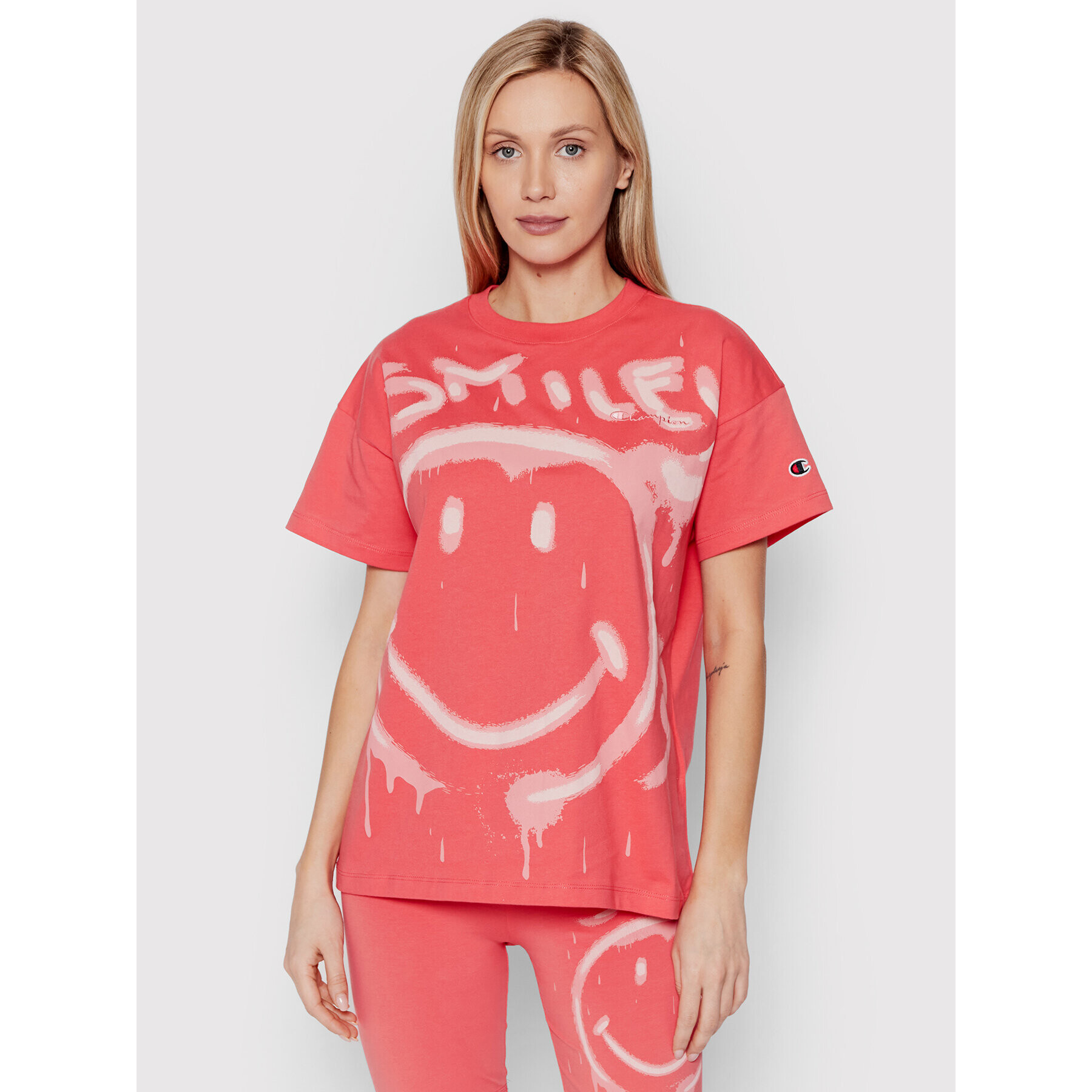 Champion Tricou SMILEY 50th Anniversary Edition Graffiti Print 115937 Roz Custom Fit - Pled.ro