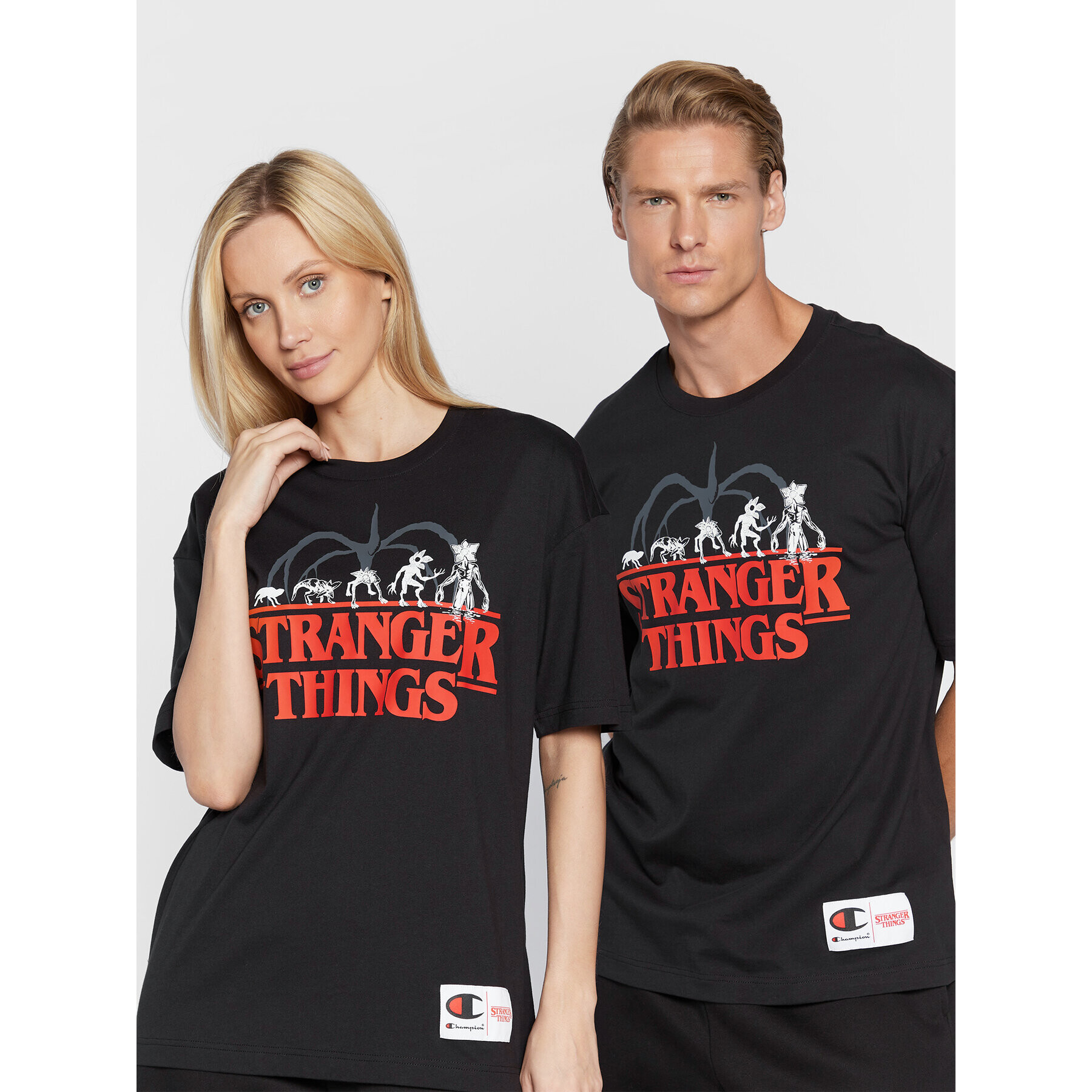 Champion Tricou STRANGER THINGS Unisex 217791 Negru Custom Fit - Pled.ro