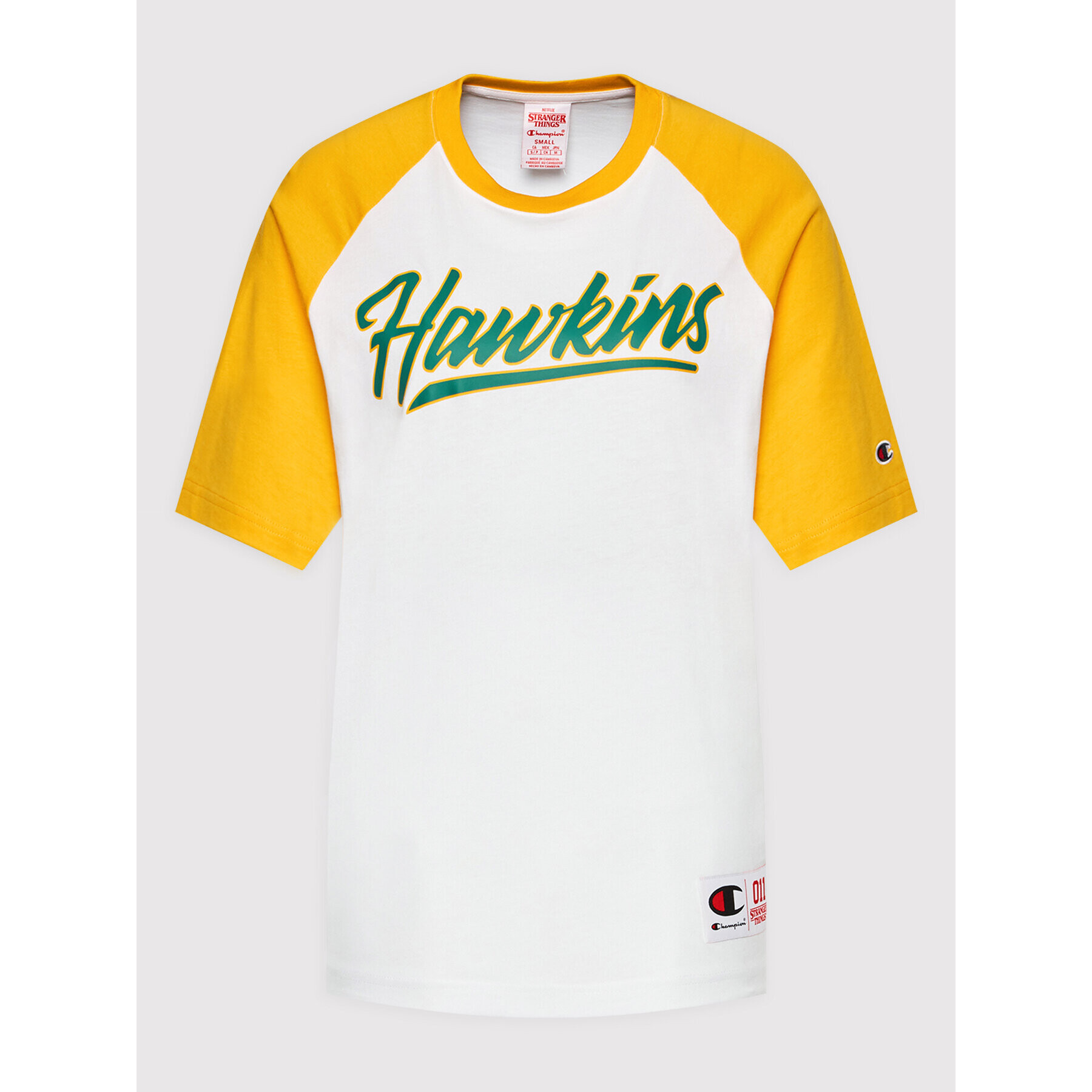 Champion Tricou Unisex STRANGER THINGS Hawkins Raglan 217755 Alb Custom Fit - Pled.ro