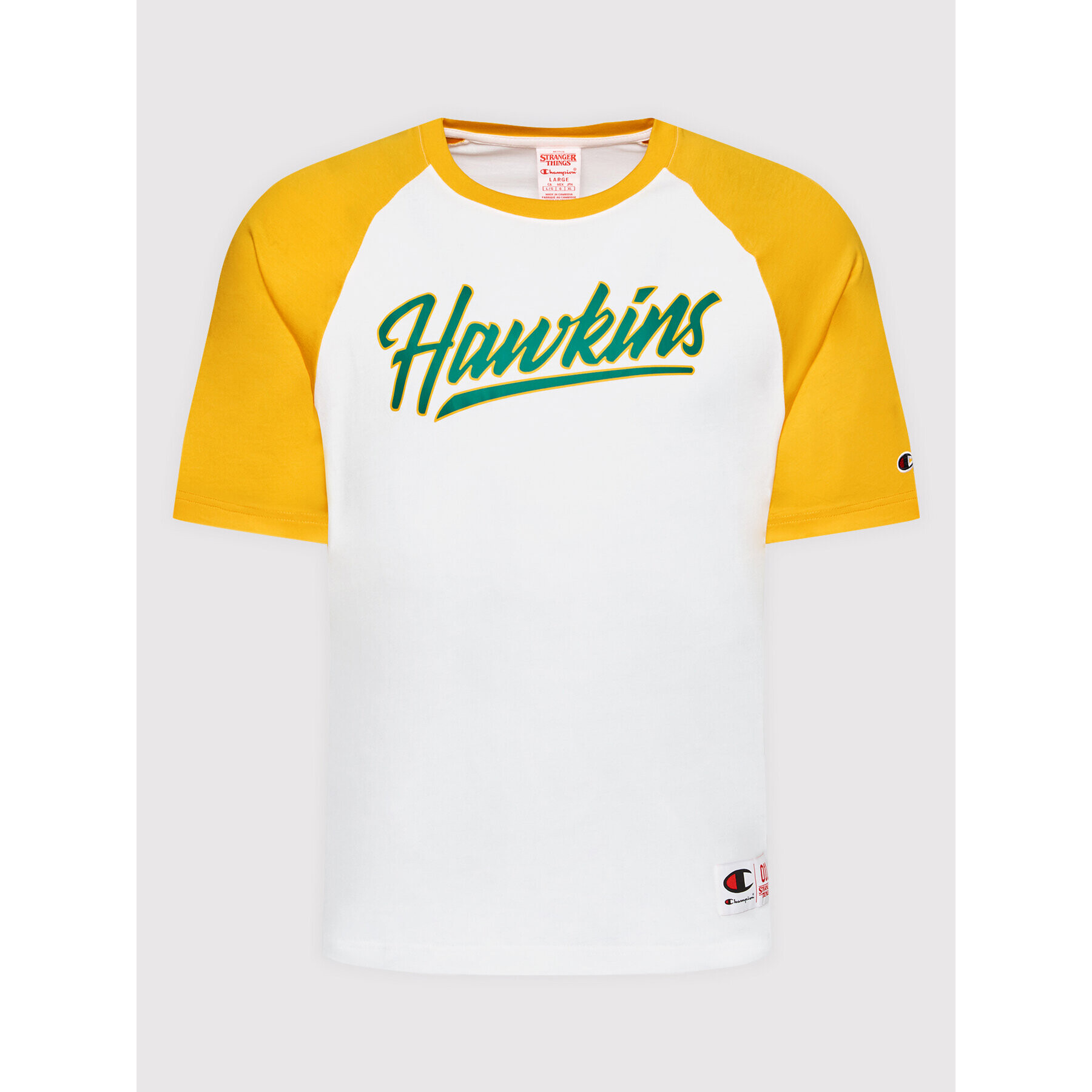 Champion Tricou Unisex STRANGER THINGS Hawkins Raglan 217755 Alb Custom Fit - Pled.ro