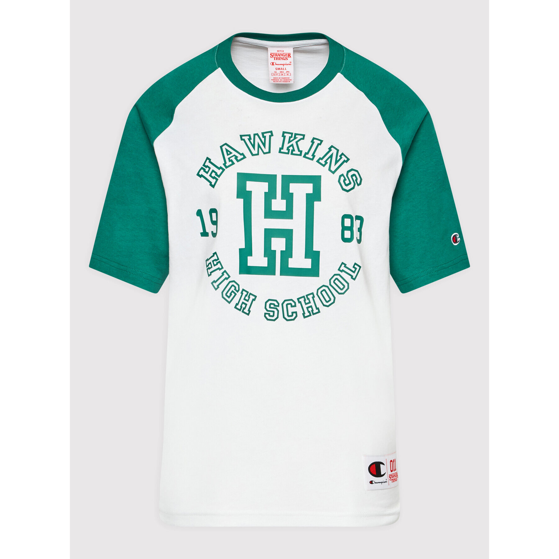 Champion Tricou Unisex STRANGER THINGS Hawkins Raglan 217755 Alb Custom Fit - Pled.ro