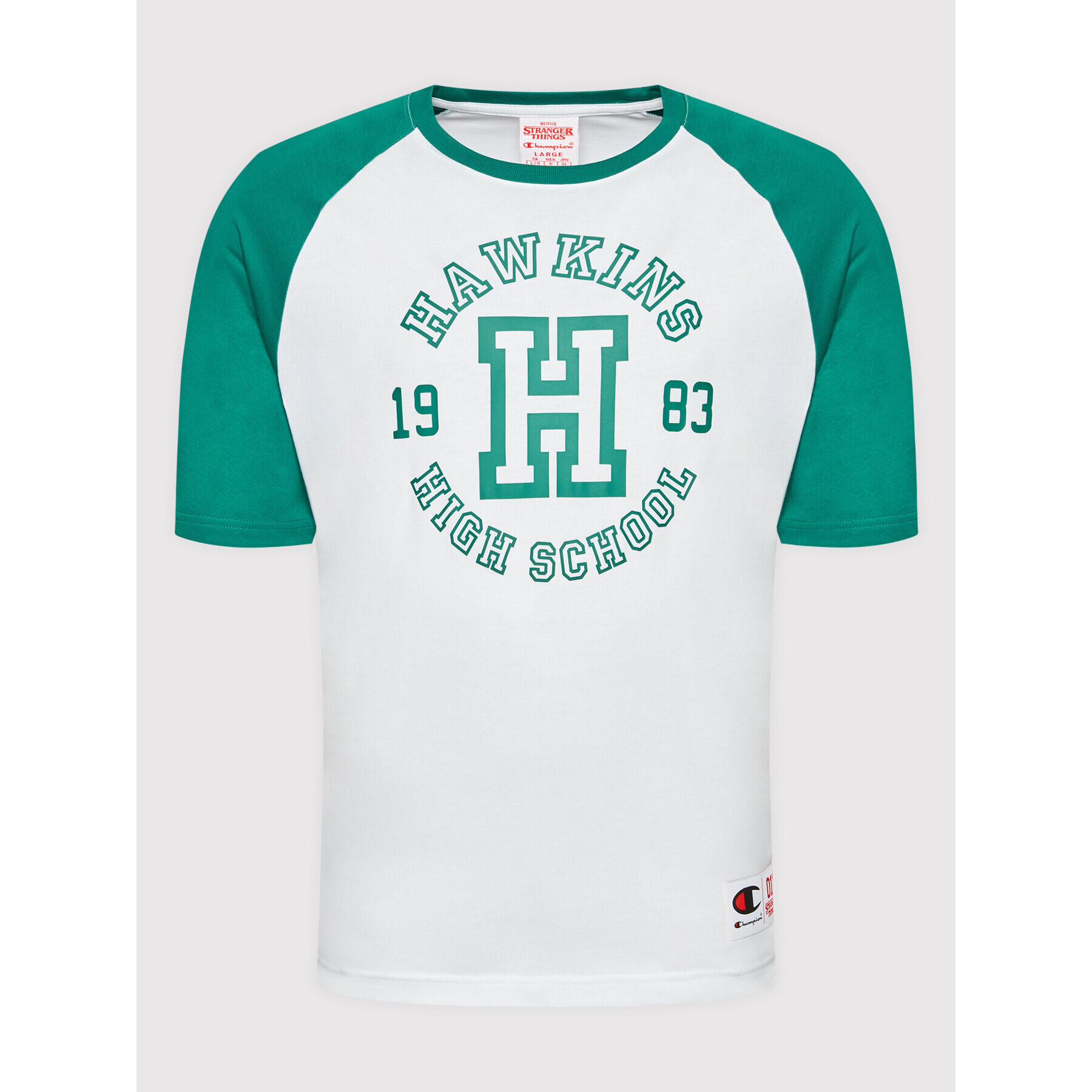 Champion Tricou Unisex STRANGER THINGS Hawkins Raglan 217755 Alb Custom Fit - Pled.ro