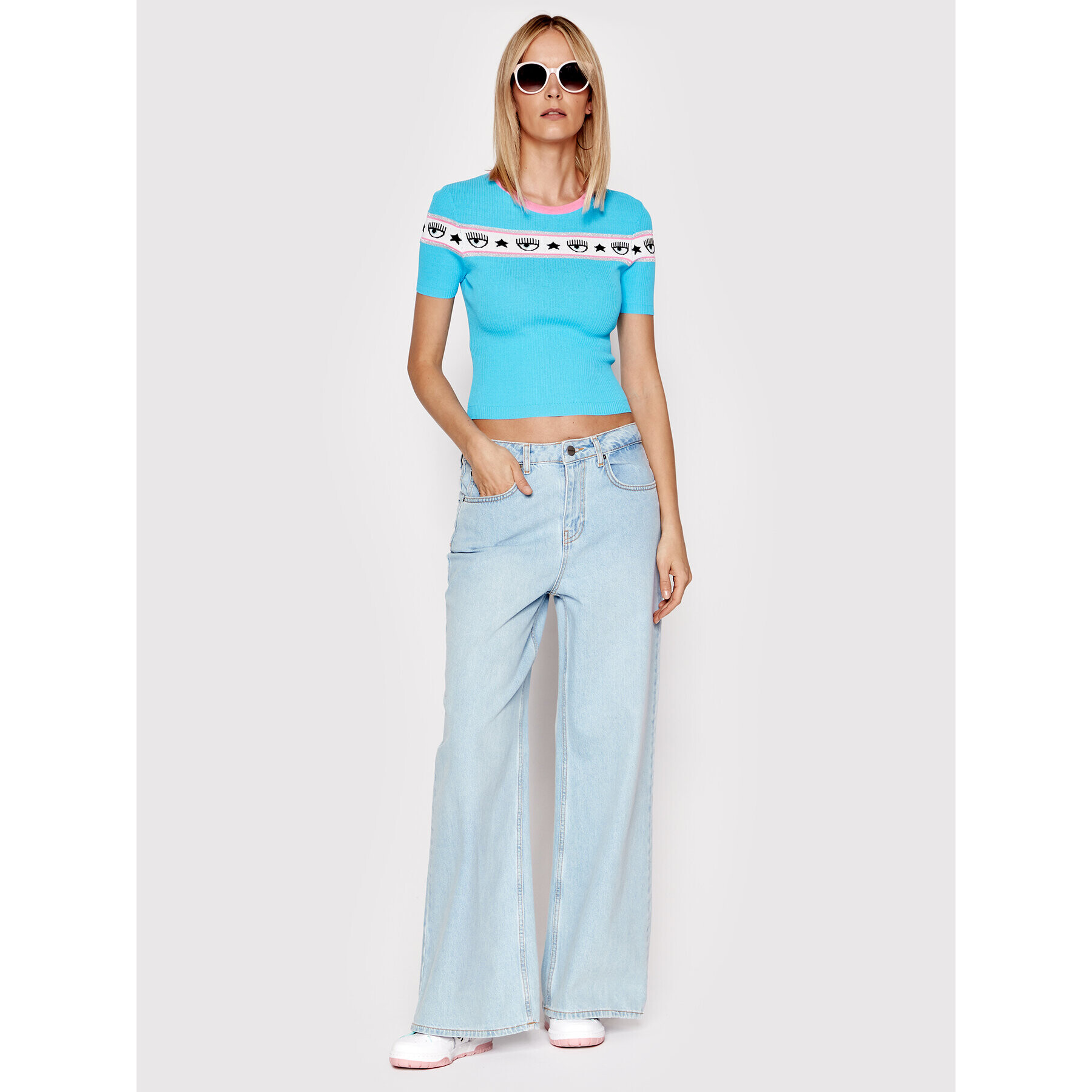 Chiara Ferragni Bluză 72CBFM05 Albastru Slim Fit - Pled.ro