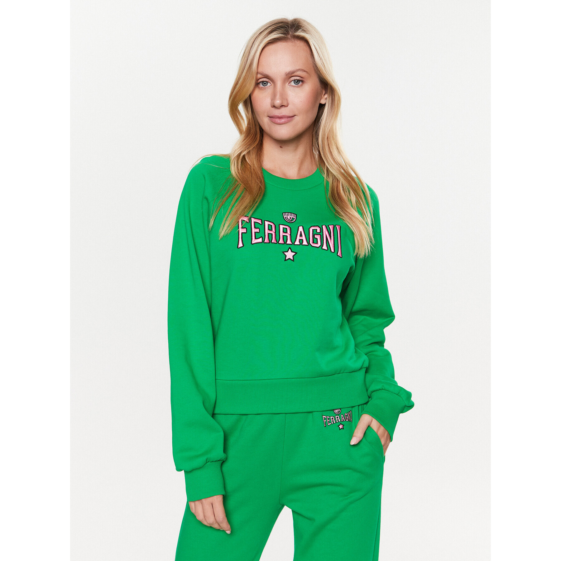 Chiara Ferragni Bluză 74CBIT01 Verde Regular Fit - Pled.ro