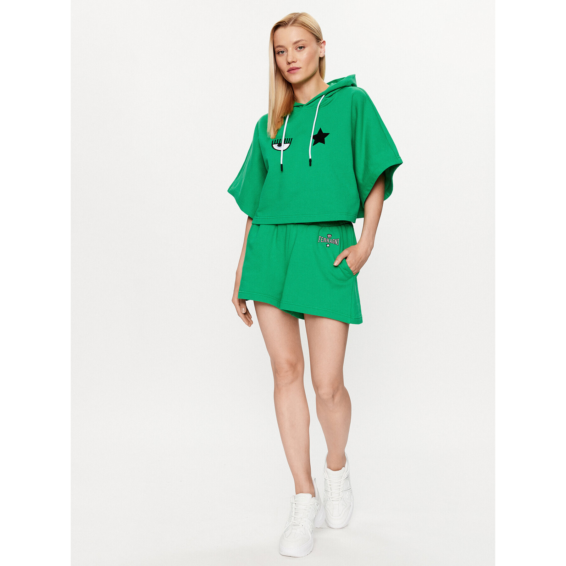 Chiara Ferragni Pantaloni scurți sport 74CBDT01 Verde Regular Fit - Pled.ro