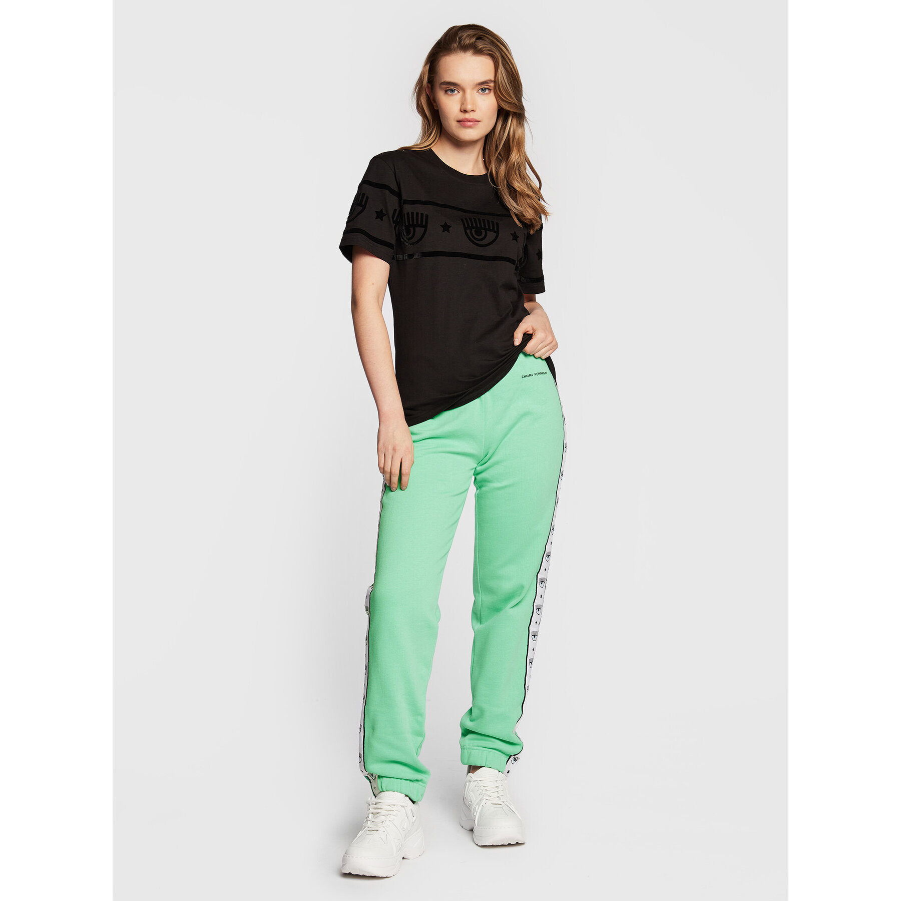 Chiara Ferragni Pantaloni trening 73CBAT07 Verde Relaxed Fit - Pled.ro