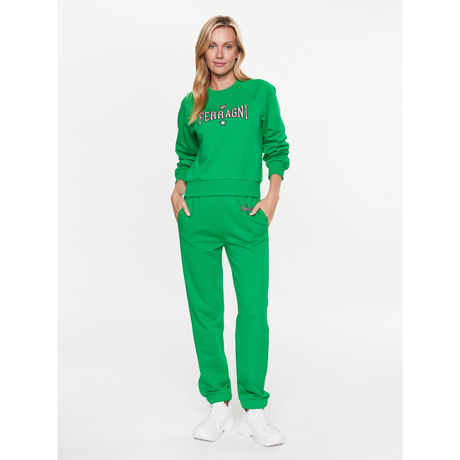 Chiara Ferragni Pantaloni trening 74CBAT01 Verde Regular Fit - Pled.ro