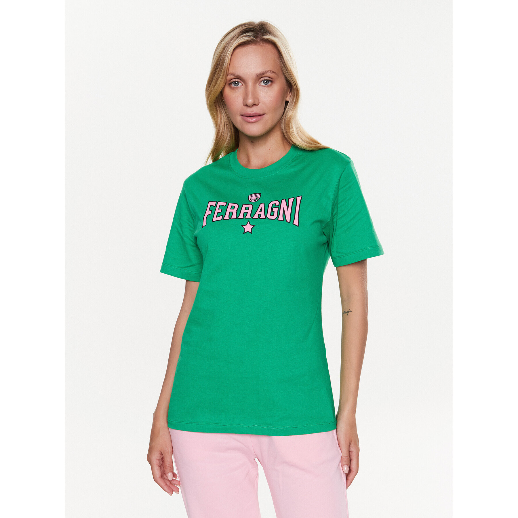 Chiara Ferragni Tricou 74CBHT02 Verde Regular Fit - Pled.ro