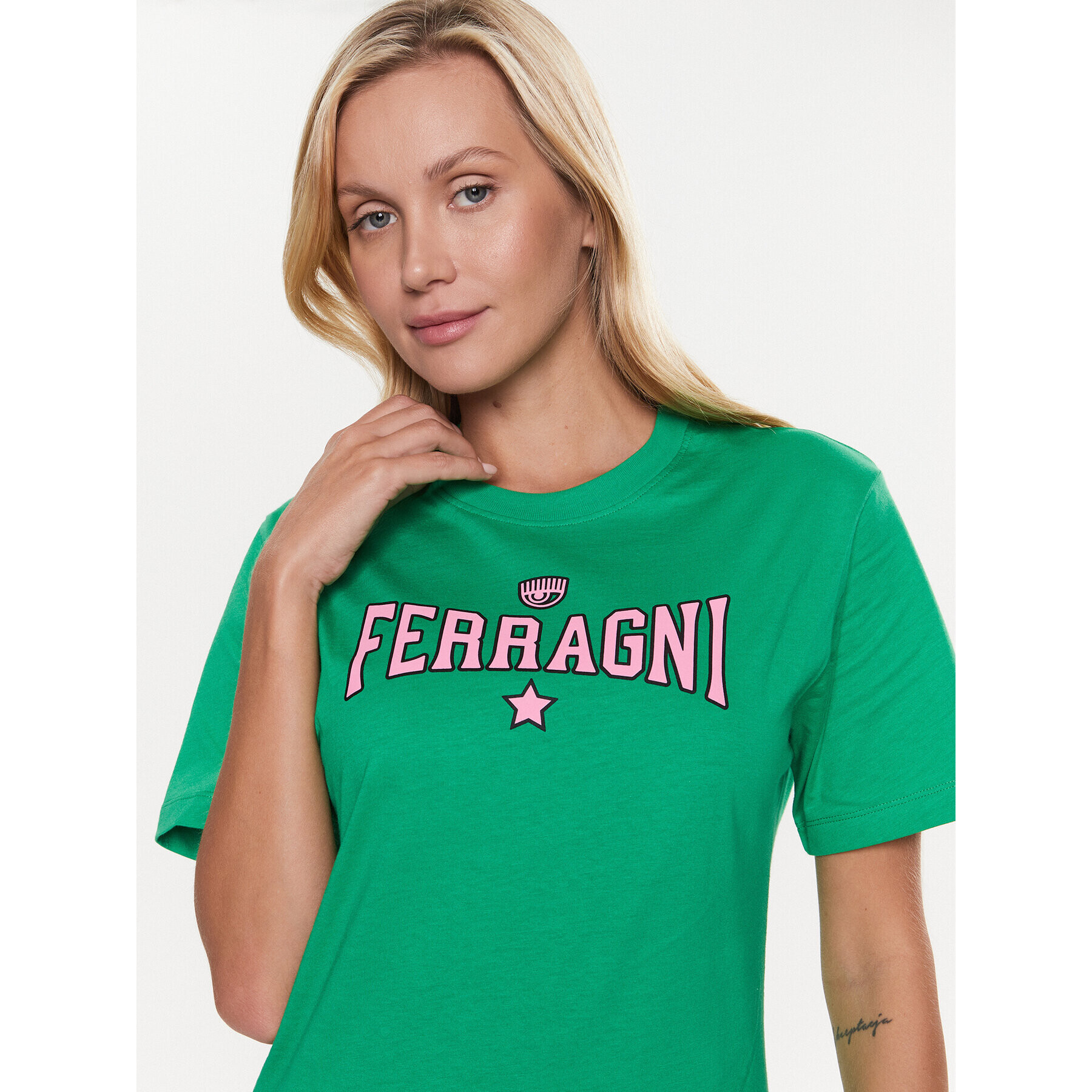 Chiara Ferragni Tricou 74CBHT02 Verde Regular Fit - Pled.ro