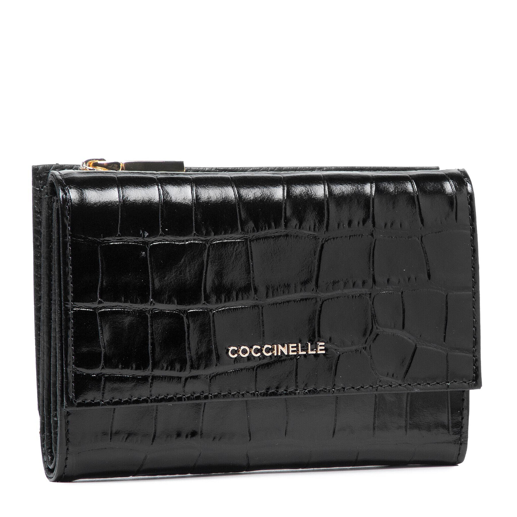 Coccinelle Portofel Mare de Damă LW6 Metallic Croco Shiny Soft E2 LW6 11 66 01 Negru - Pled.ro