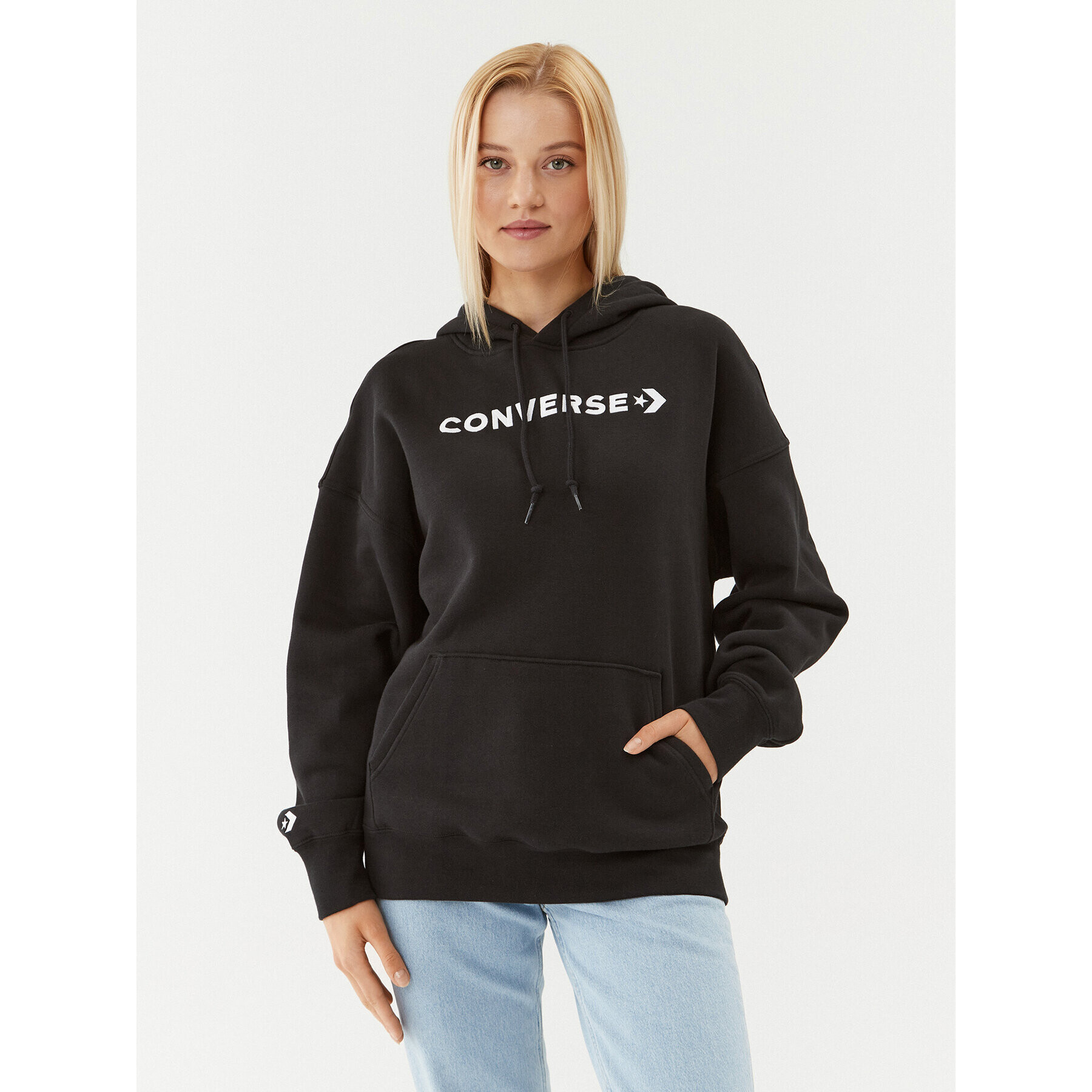 Converse Bluză Wordmark Fleece Hoodie Emb 10025690-A06 Negru Regular Fit - Pled.ro