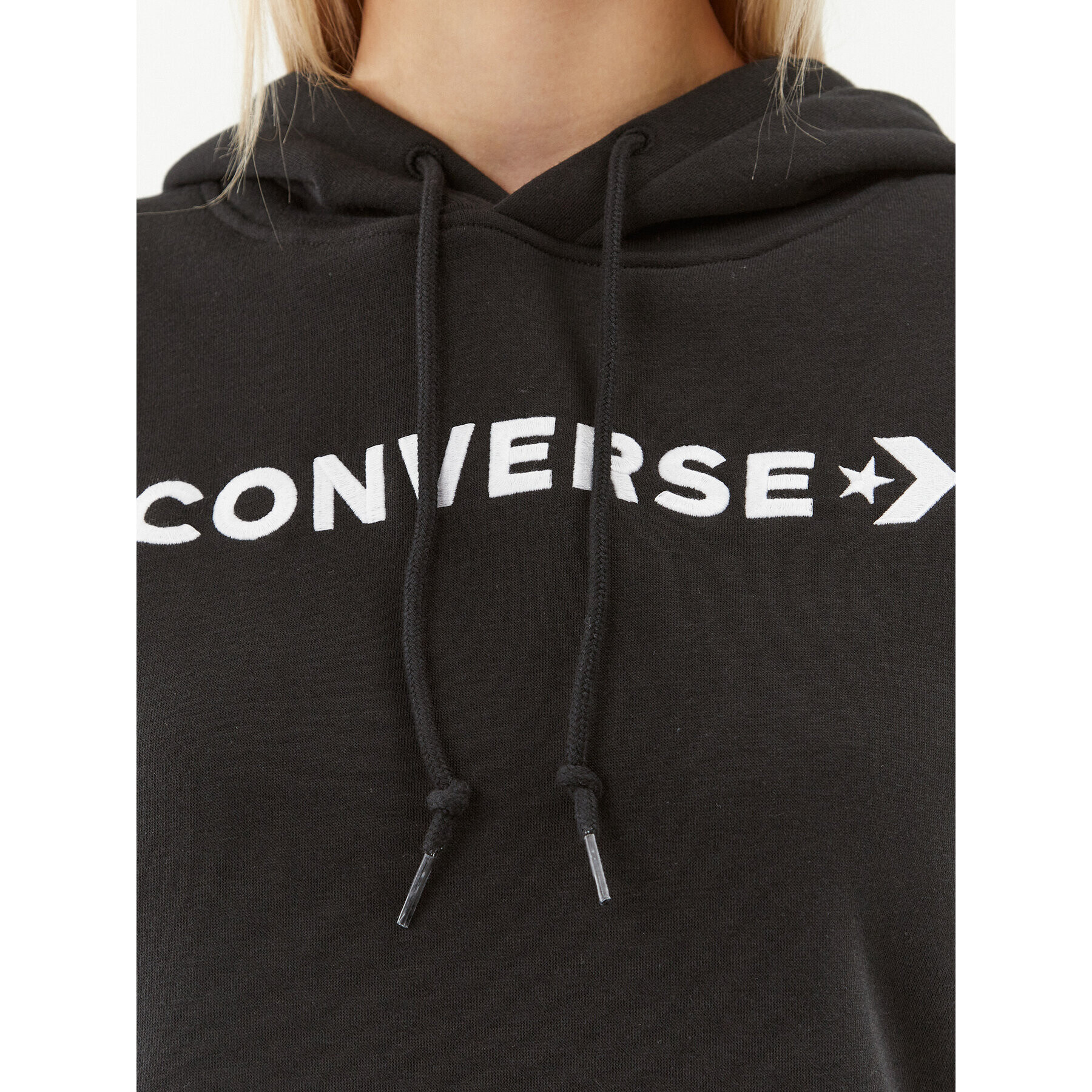 Converse Bluză Wordmark Fleece Hoodie Emb 10025690-A06 Negru Regular Fit - Pled.ro