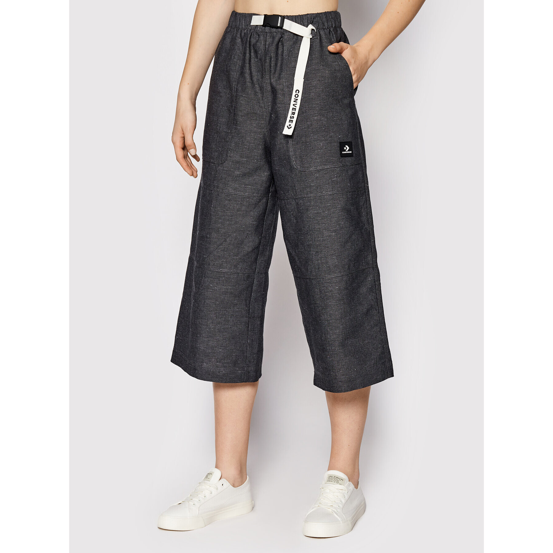 Converse Pantaloni culotte Chambray 10023201-A01 Negru Relaxed Fit - Pled.ro