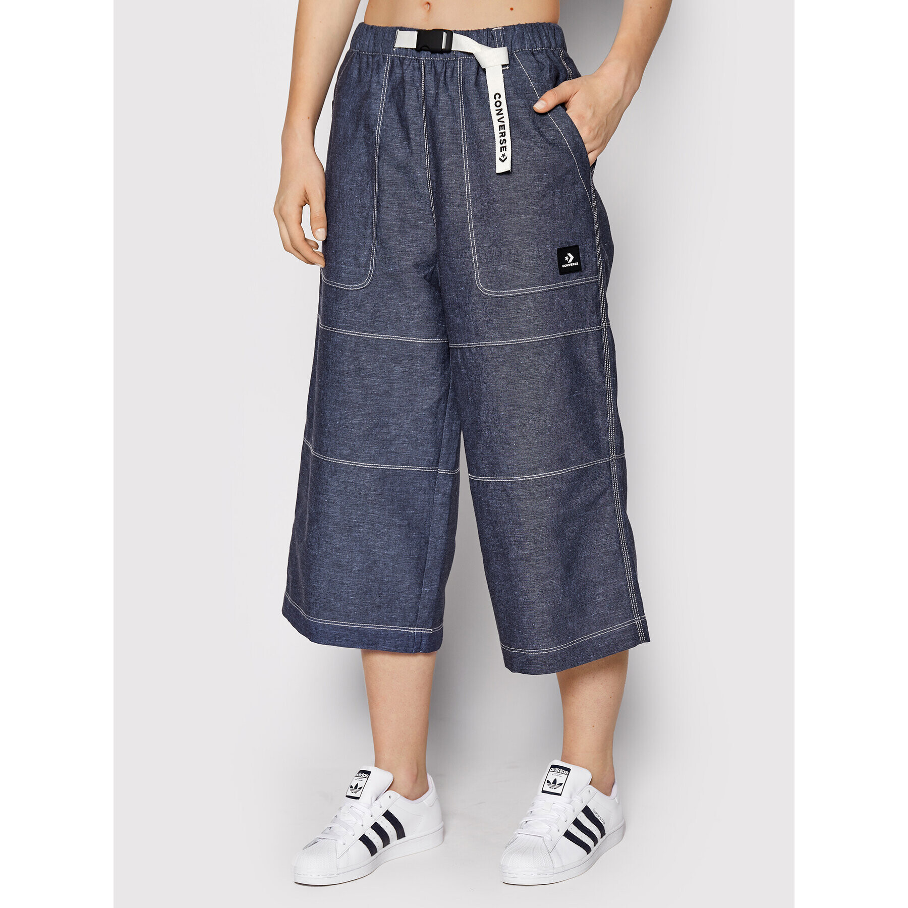 Converse Pantaloni culotte Chambray 10023201-A02 Bleumarin Relaxed Fit - Pled.ro