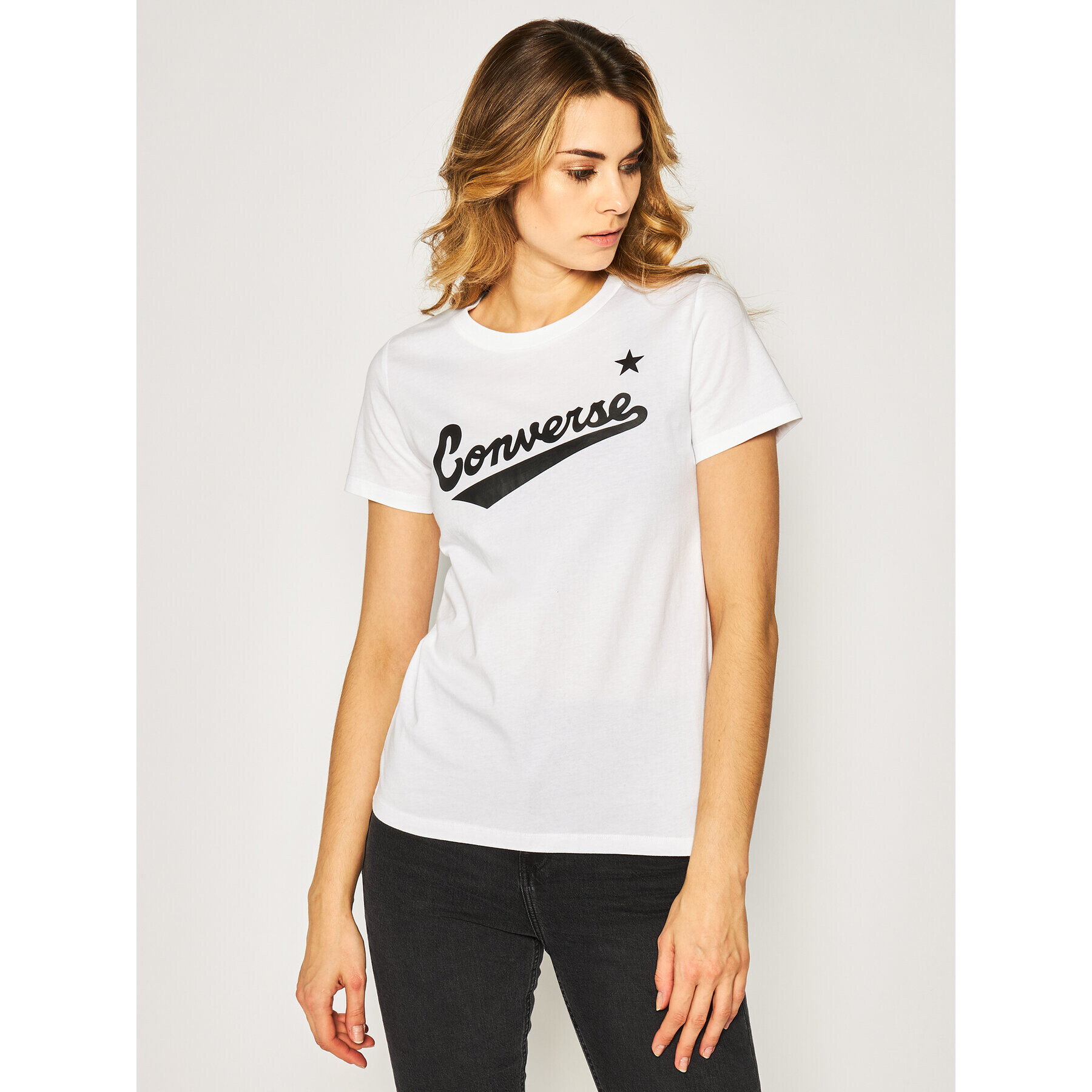 Converse Tricou Center Front Logo 10018268-A04 Alb Regular Fit - Pled.ro