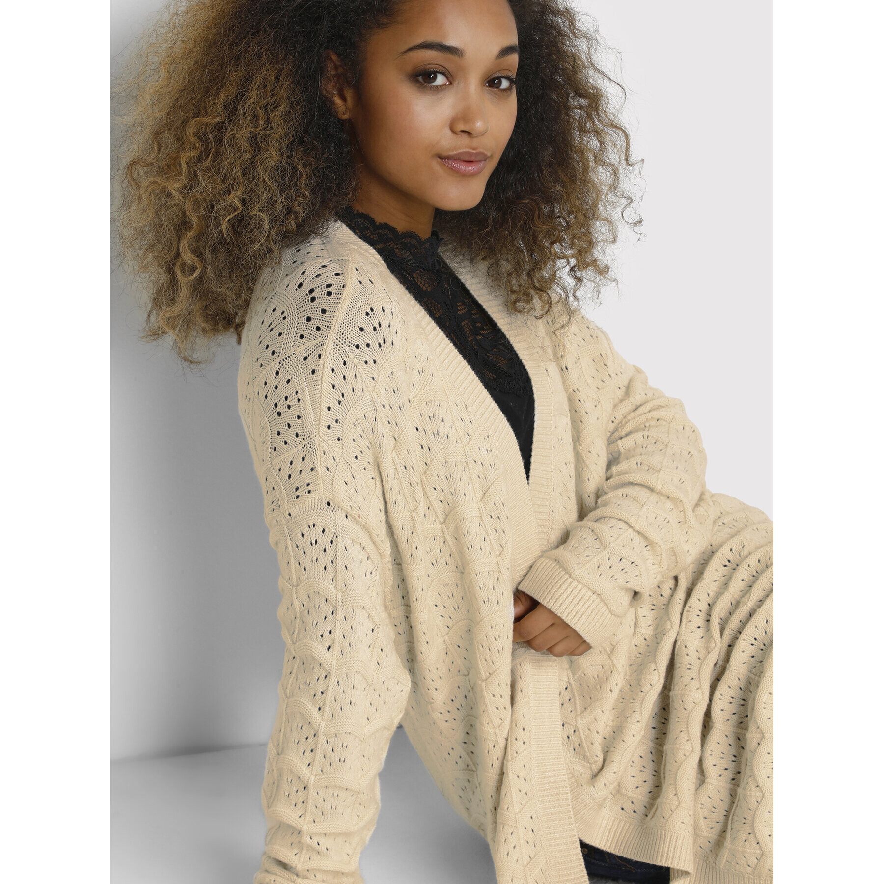 Cream Cardigan Cria 10610642 Bej Loose Fit - Pled.ro