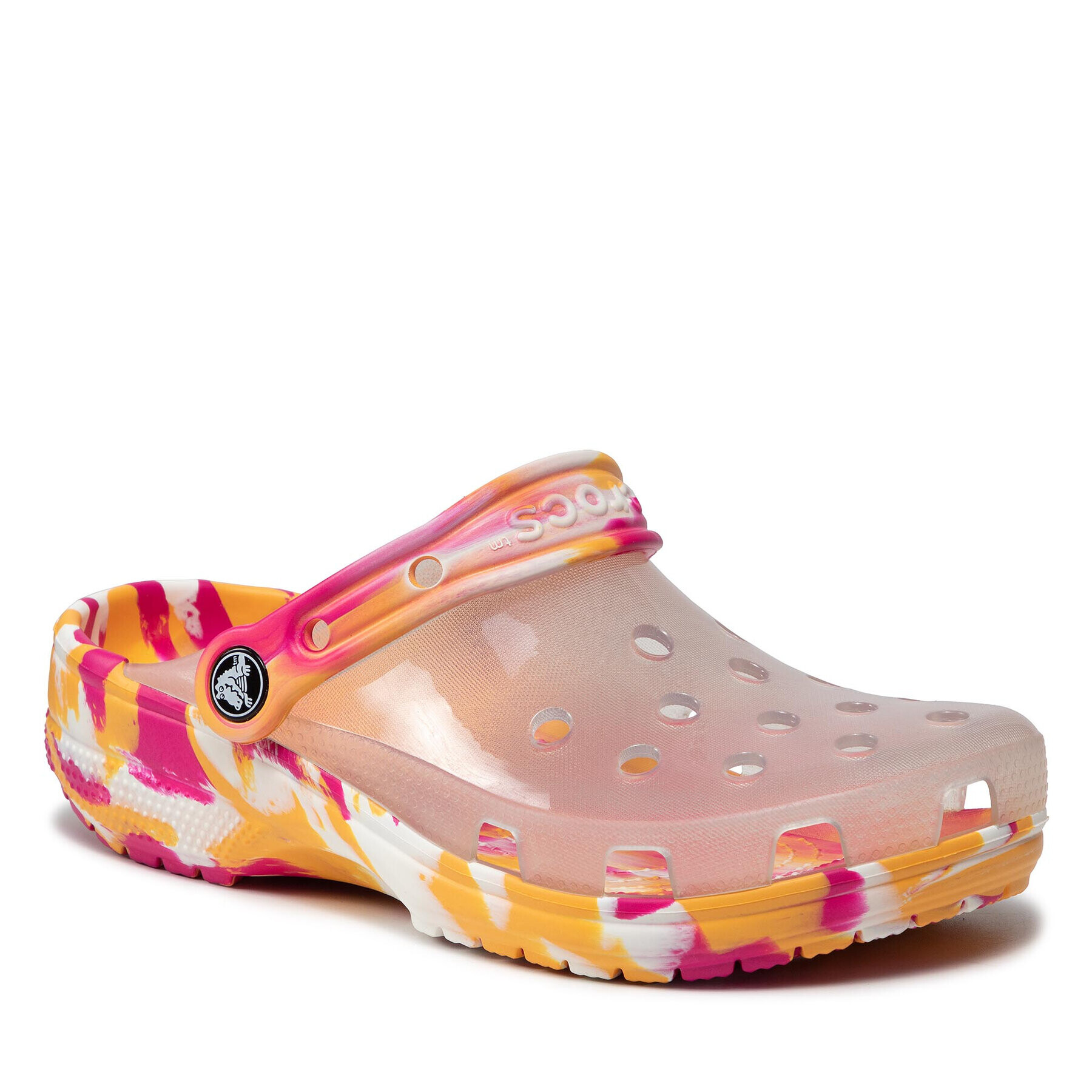 Crocs Șlapi Classic Translucent Marbled Clog 207407 Alb - Pled.ro