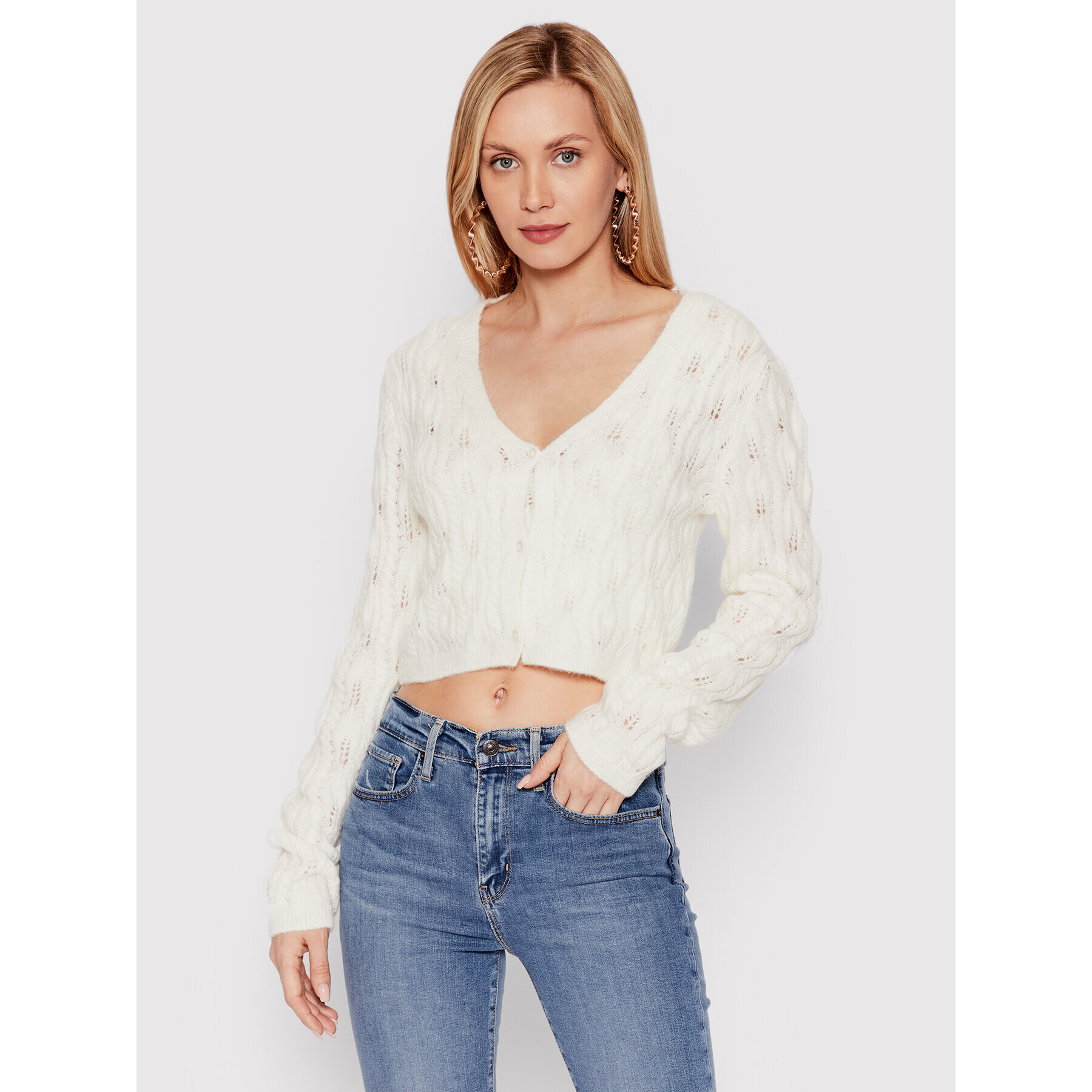 DeeZee Set top și cardigan Damina AL014 Alb Cropped Fit - Pled.ro