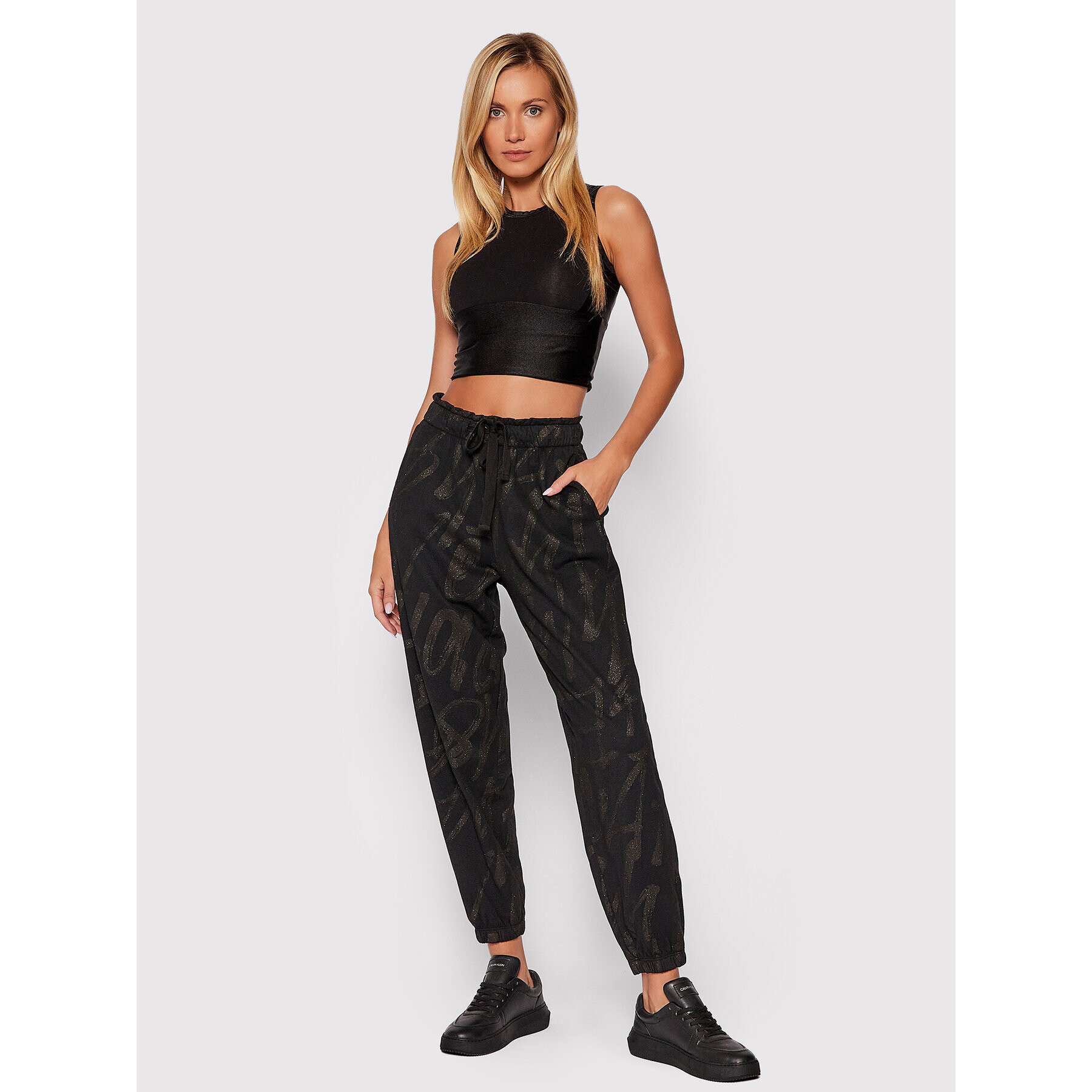 Deha Pantaloni trening B54075 Negru Relaxed Fit - Pled.ro