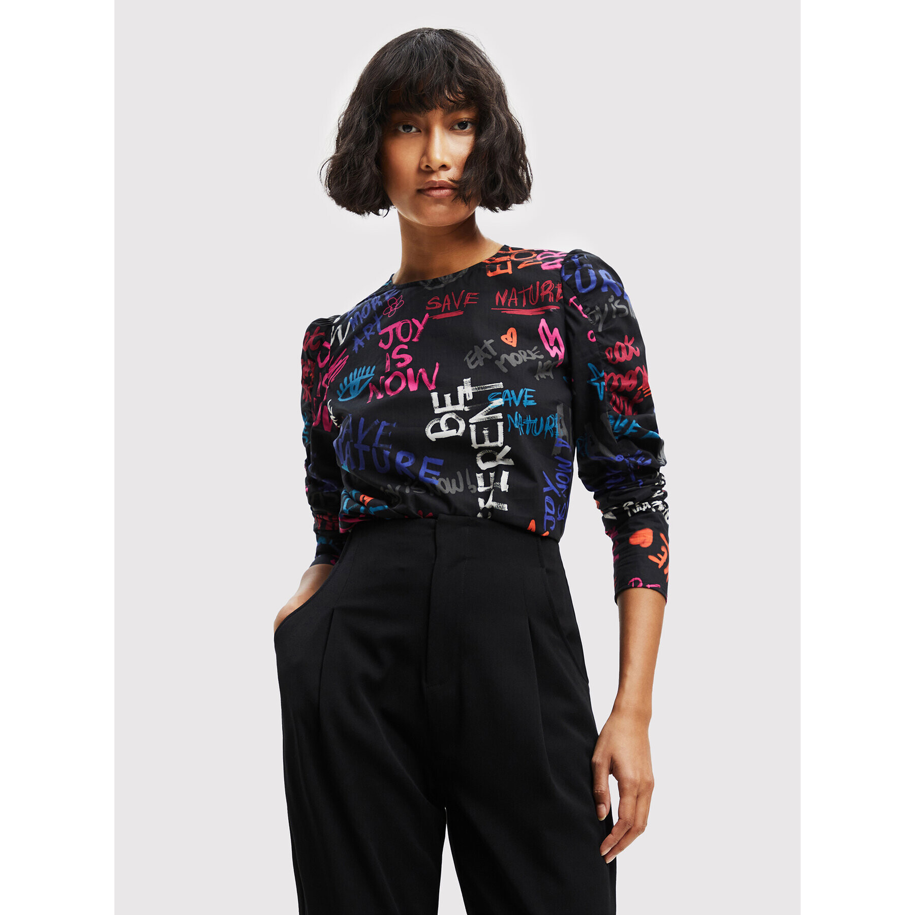 Desigual Bluză 22WWBW03 Negru Regular Fit - Pled.ro