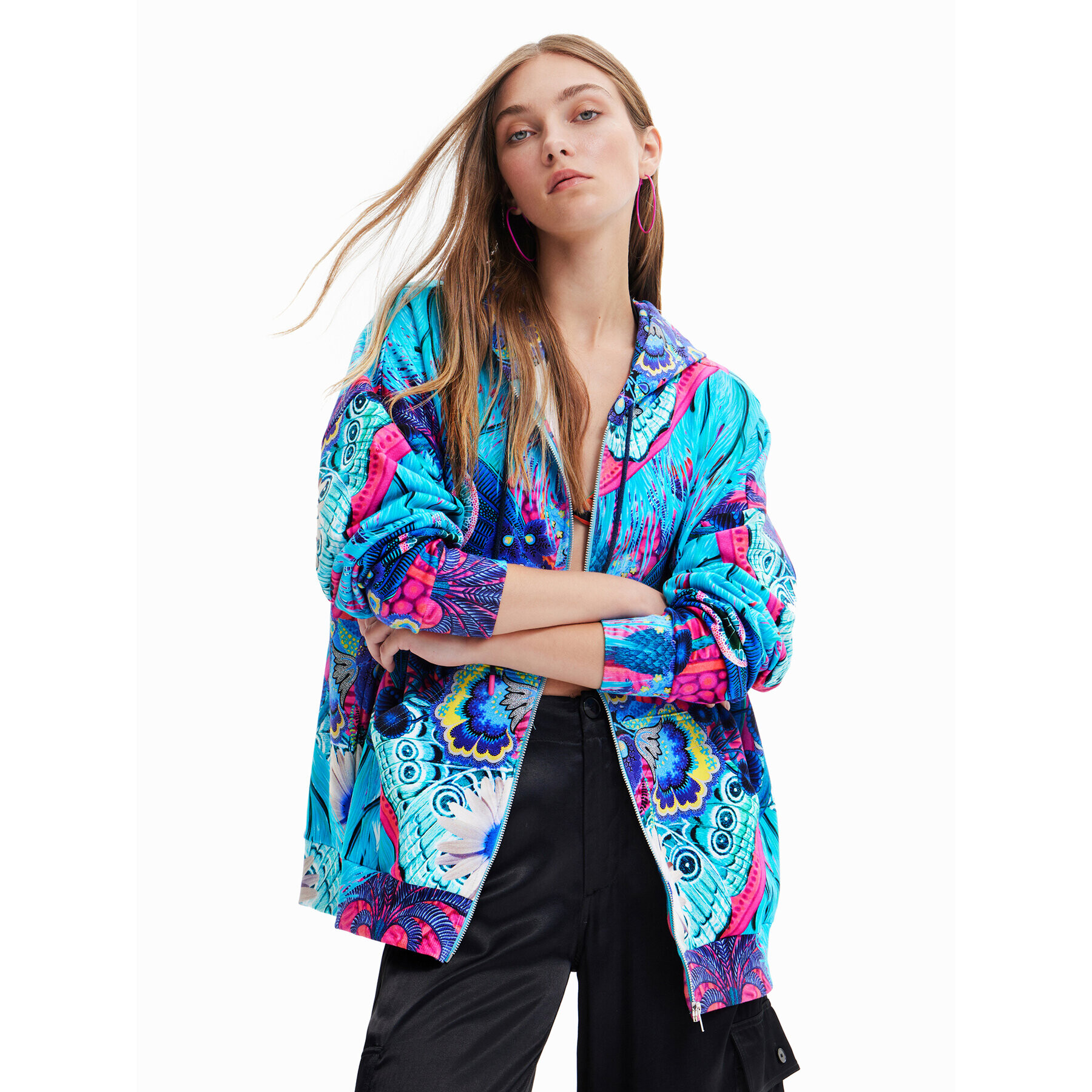 Desigual Bluză 23SWSK34 Turcoaz Oversize - Pled.ro