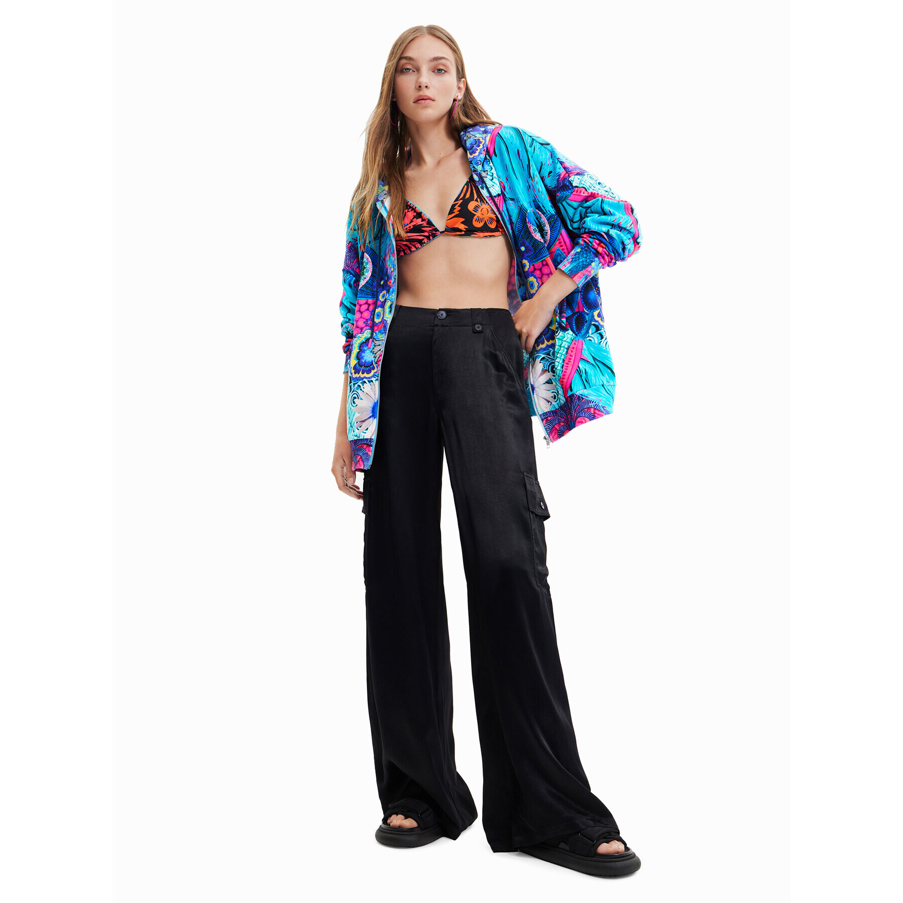 Desigual Bluză 23SWSK34 Turcoaz Oversize - Pled.ro