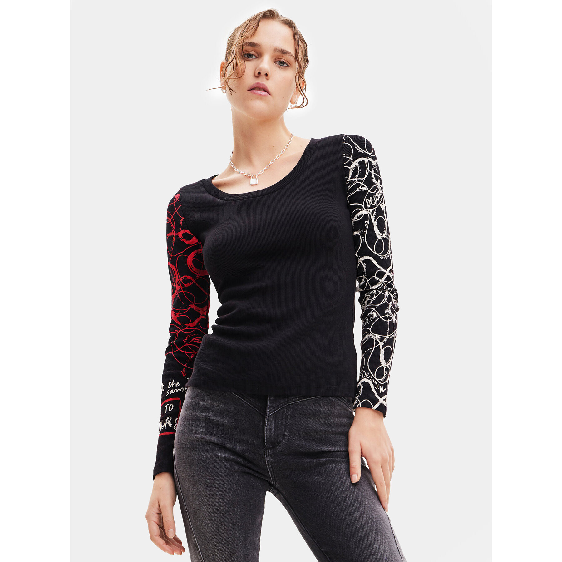 Desigual Bluză 23WWTKBQ Negru Slim Fit - Pled.ro