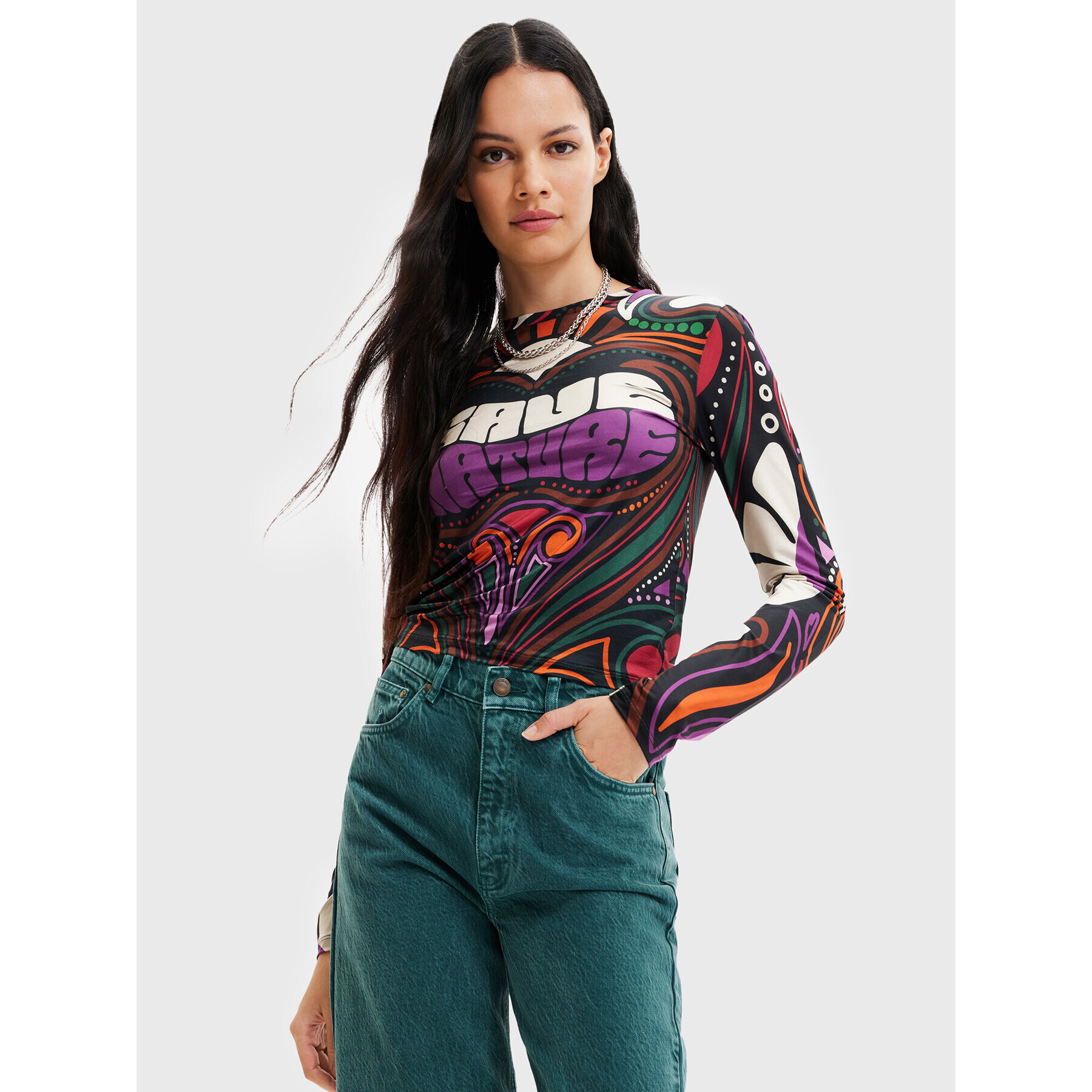 Desigual Bluză Blair 22WWTK35 Colorat Slim Fit - Pled.ro