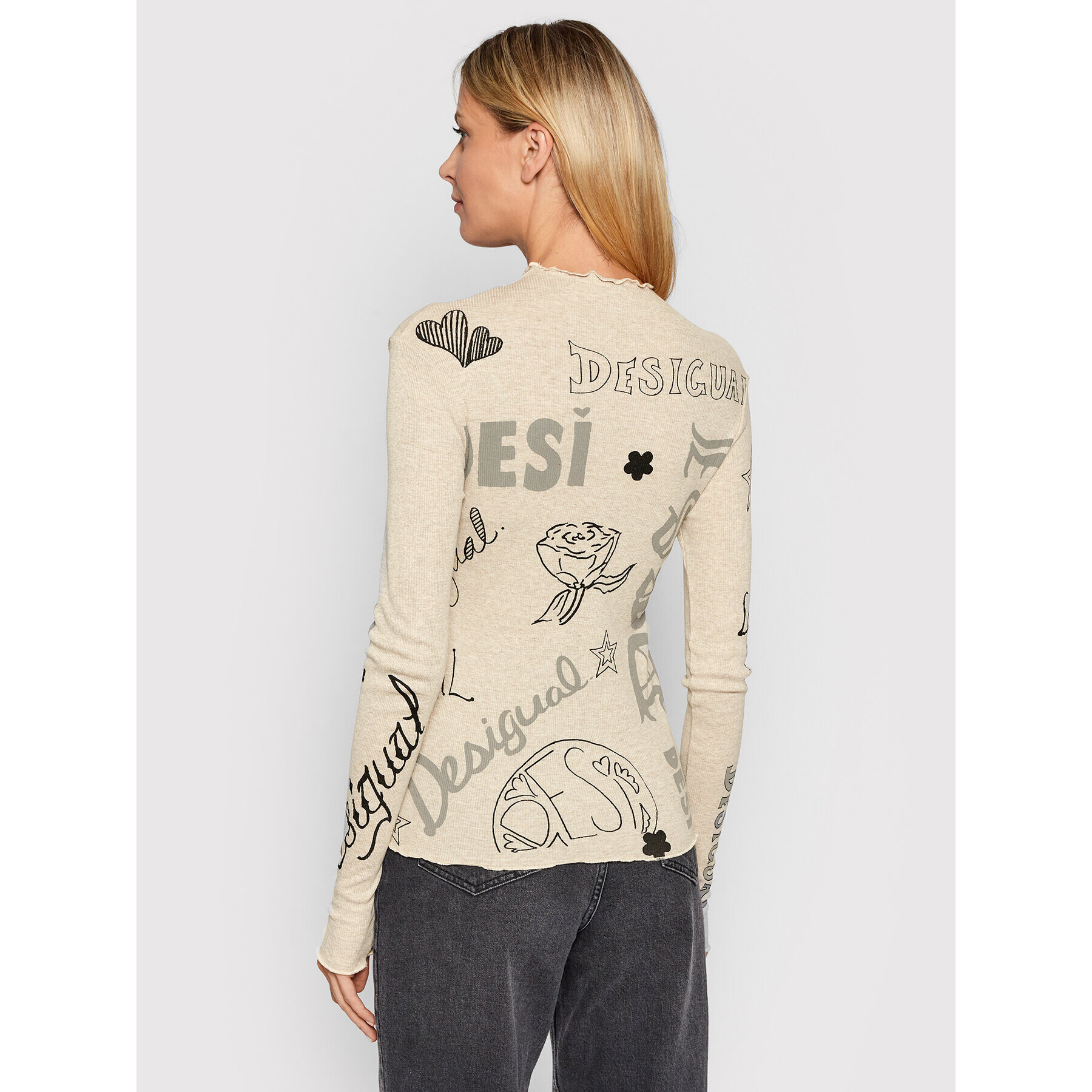 Desigual Bluză Lettering 21WWTKDR Bej Slim Fit - Pled.ro