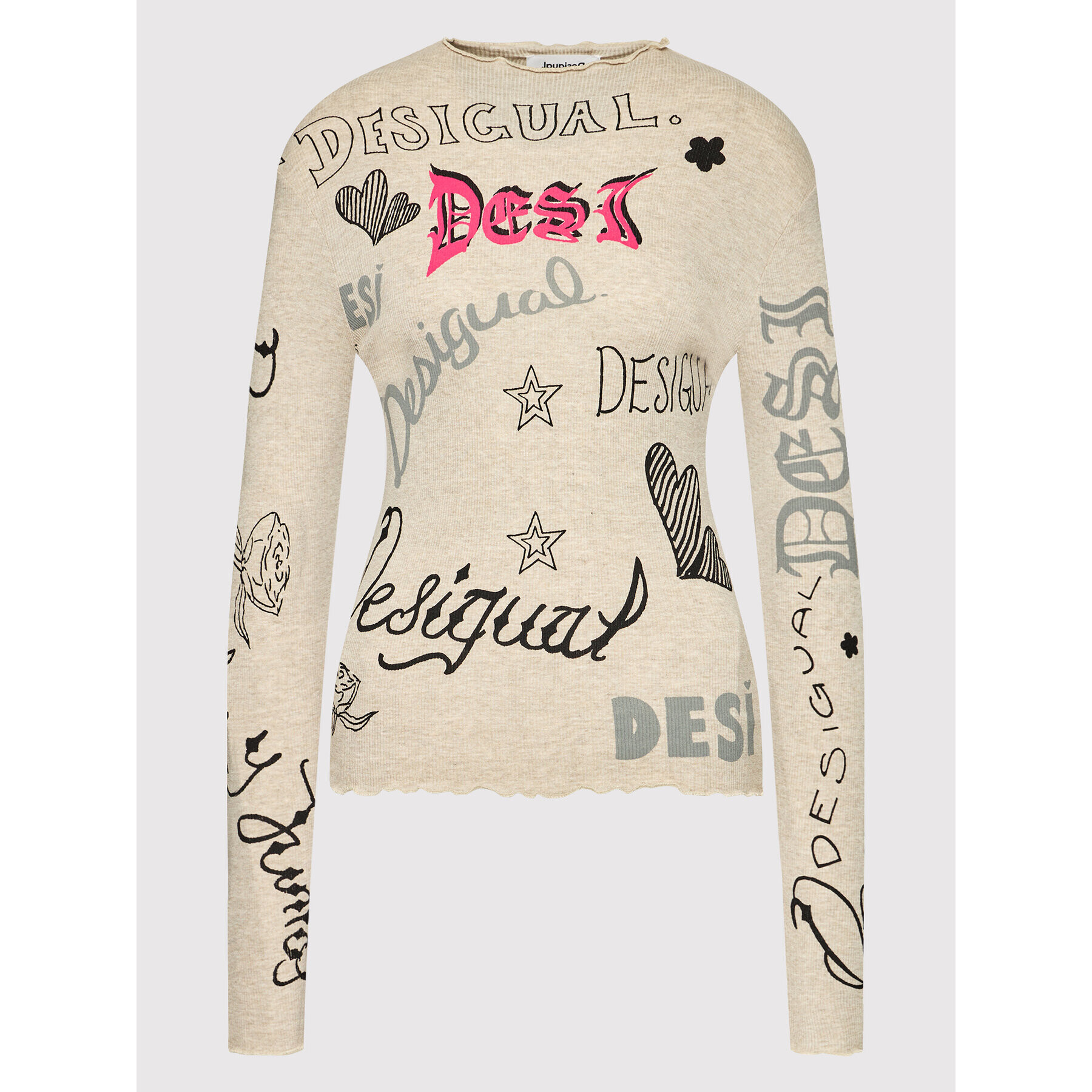 Desigual Bluză Lettering 21WWTKDR Bej Slim Fit - Pled.ro