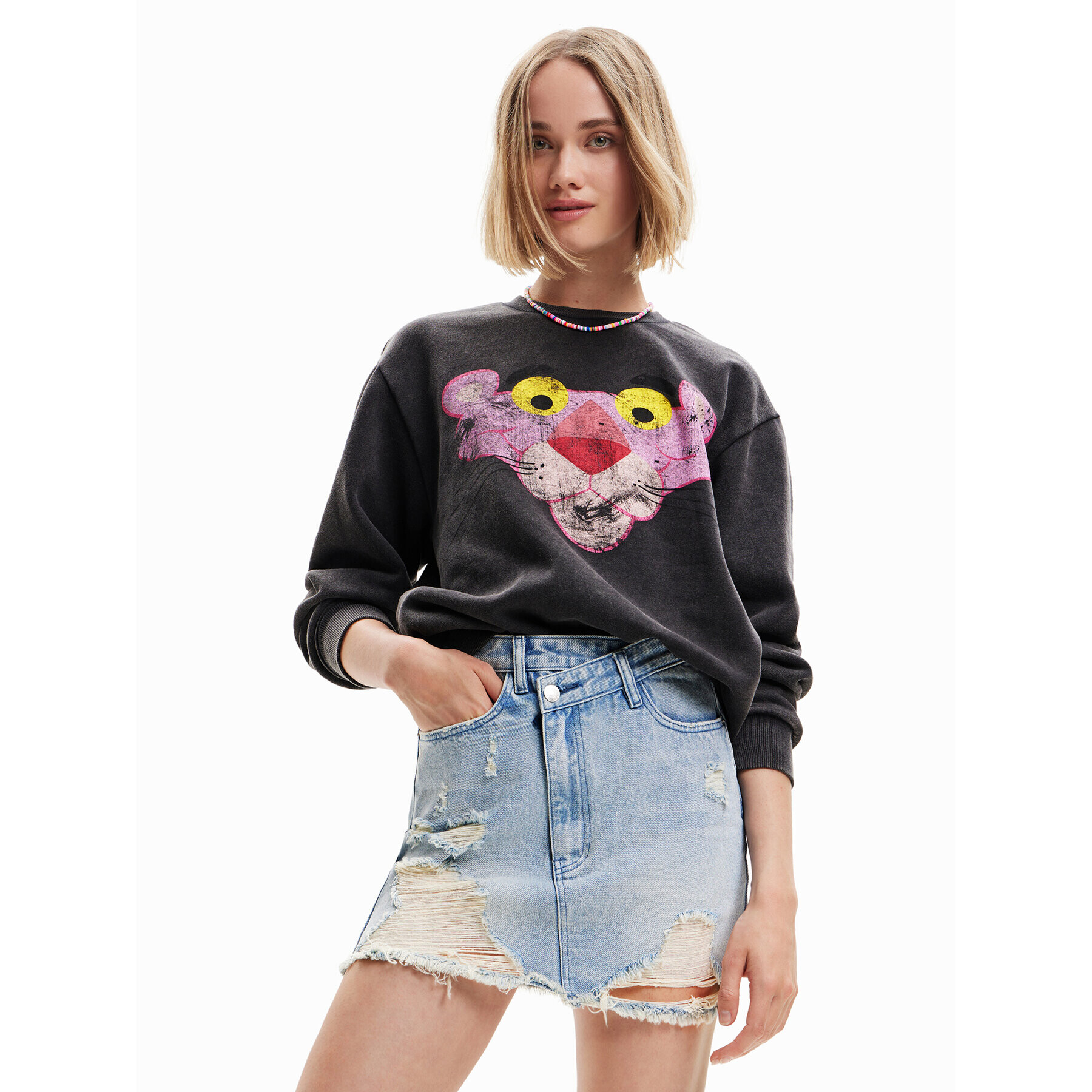 Desigual Bluză PINK PANTHER 23SWSK40 Gri Regular Fit - Pled.ro