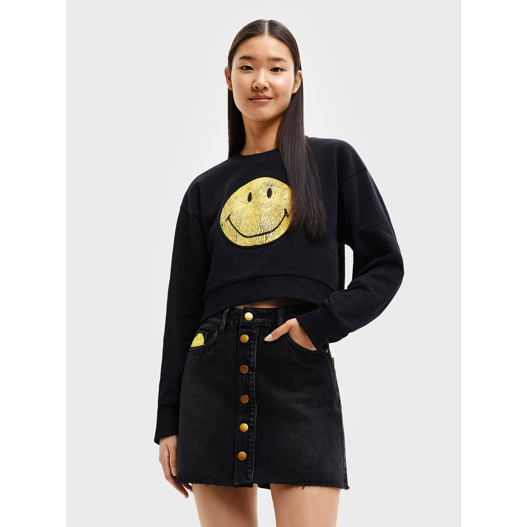 Desigual Bluză SMILEY 22WWSK35 Negru Relaxed Fit - Pled.ro