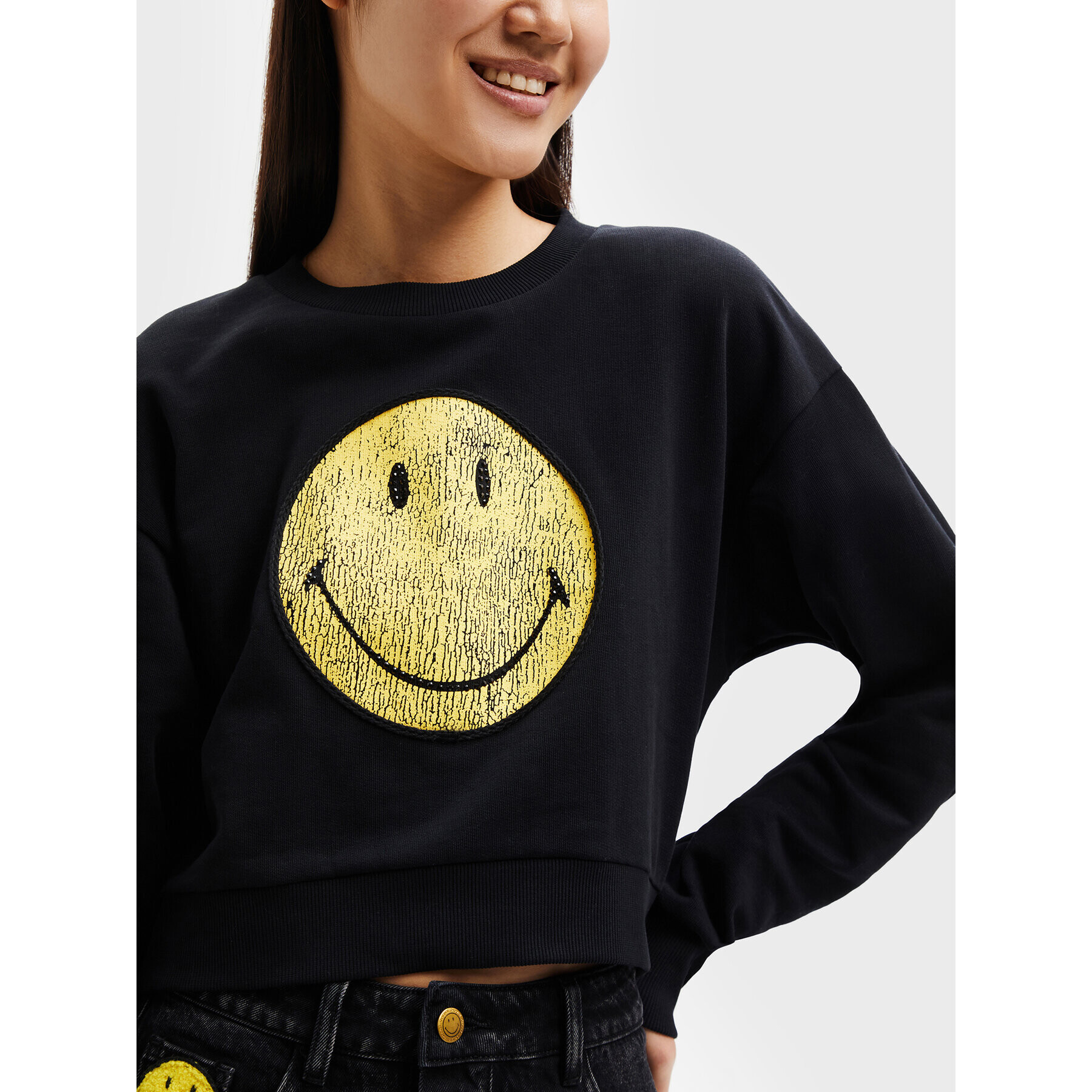 Desigual Bluză SMILEY 22WWSK35 Negru Relaxed Fit - Pled.ro