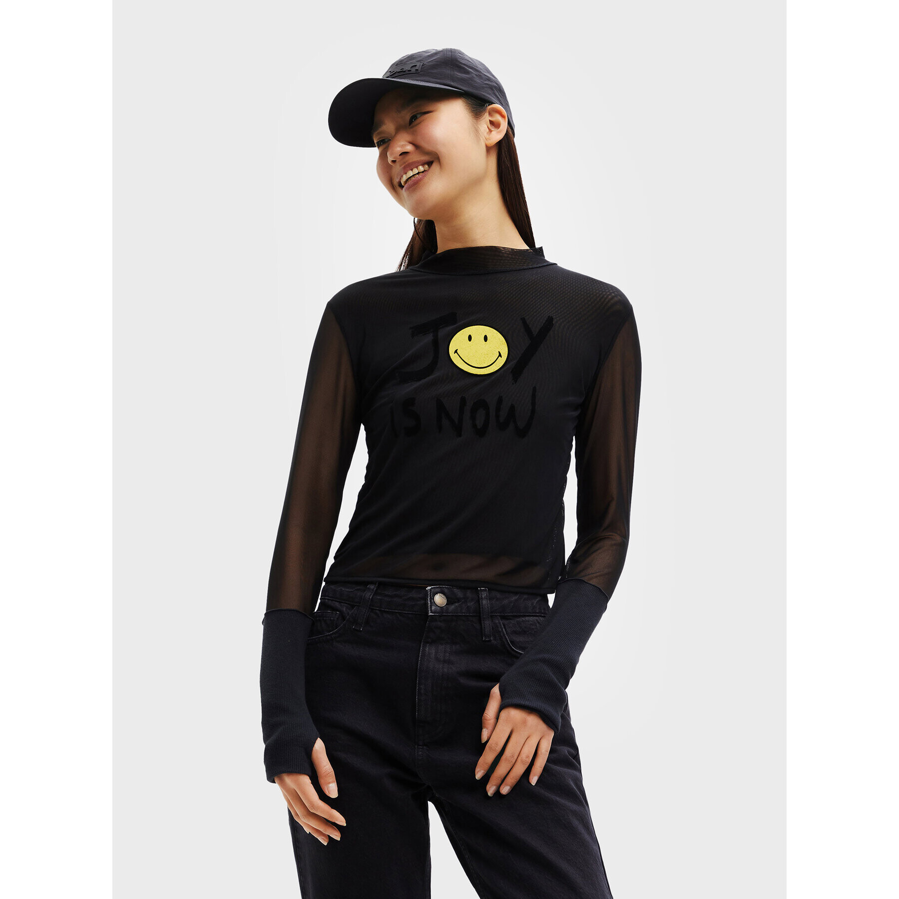 Desigual Bluză SMILEY Ilusion 22WWTK38 Negru Slim Fit - Pled.ro