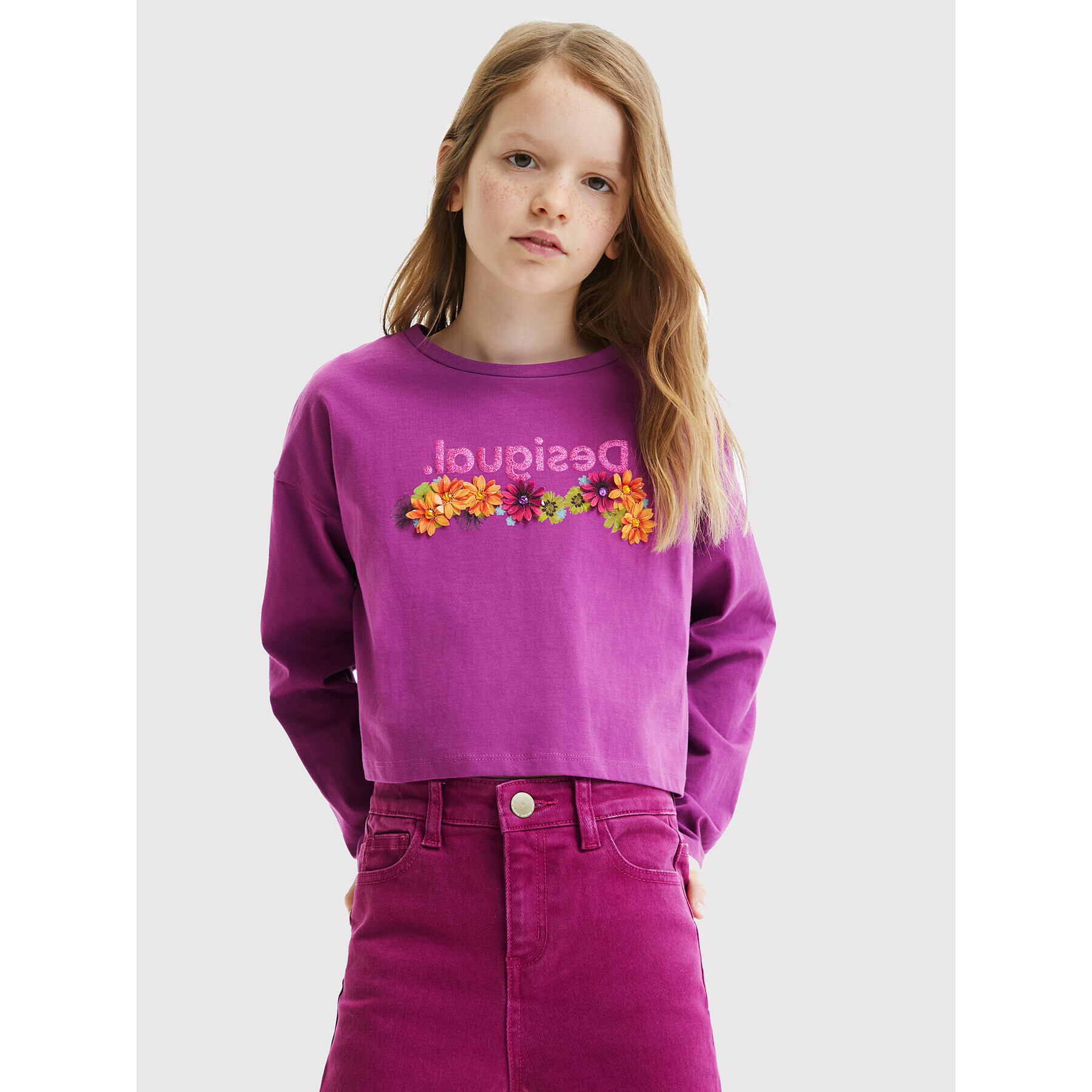 Desigual Bluză Angela 22WGTK20 Violet Cropp Flare Fit - Pled.ro